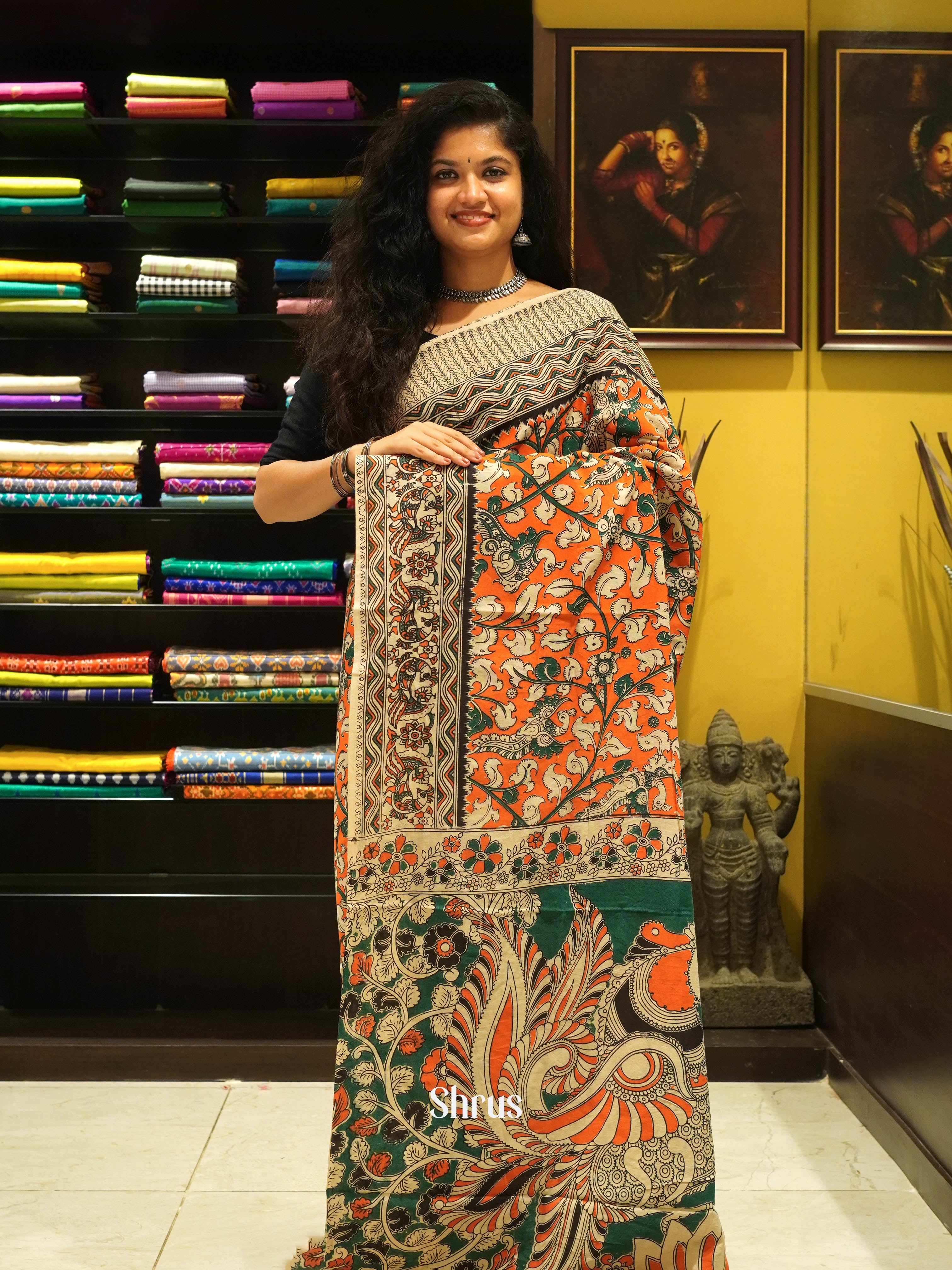 Orange & Beige - kalamkari-cotton - Shop on ShrusEternity.com