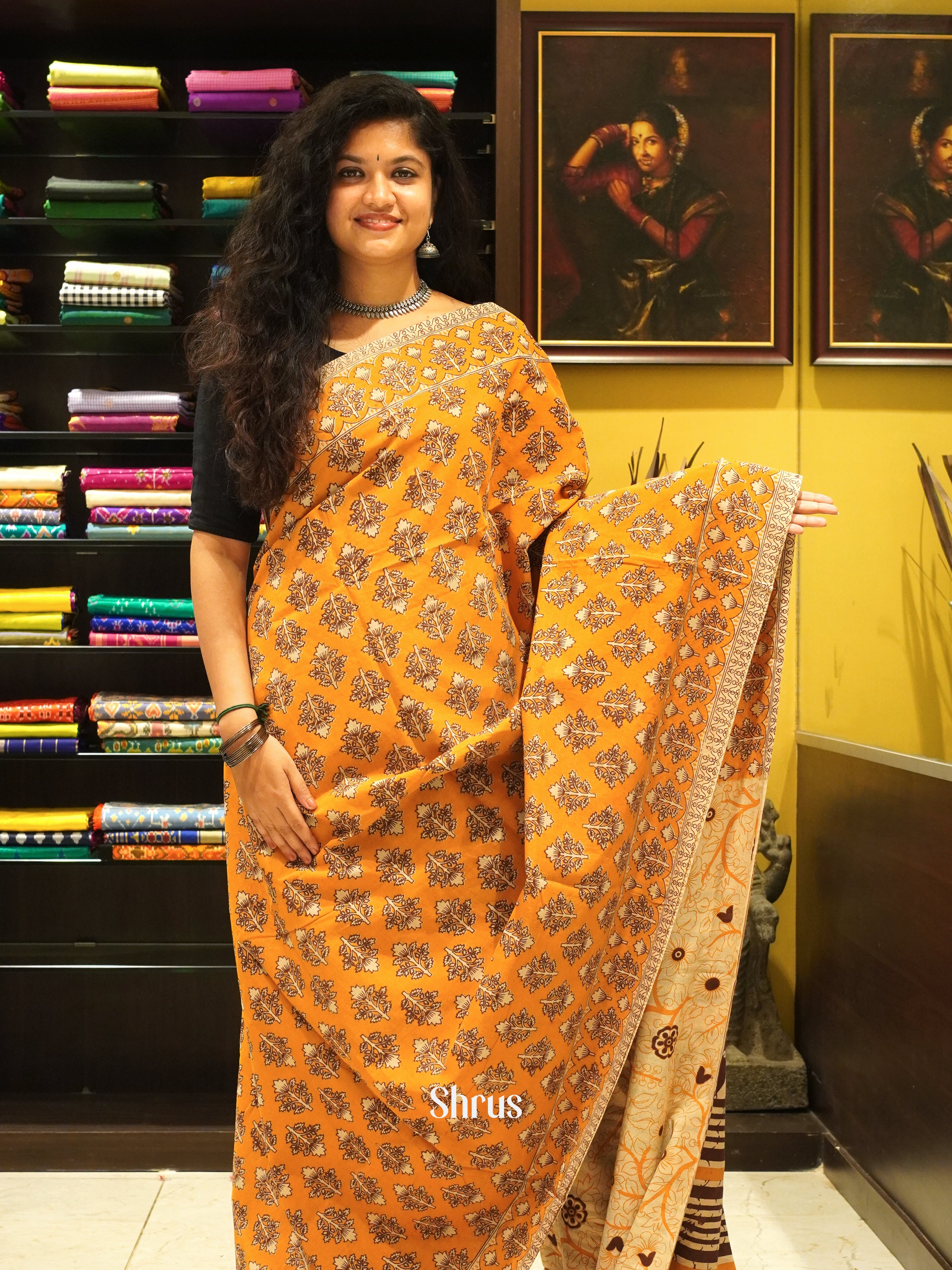 Orange & Beige - kalamkari-cotton - Shop on ShrusEternity.com