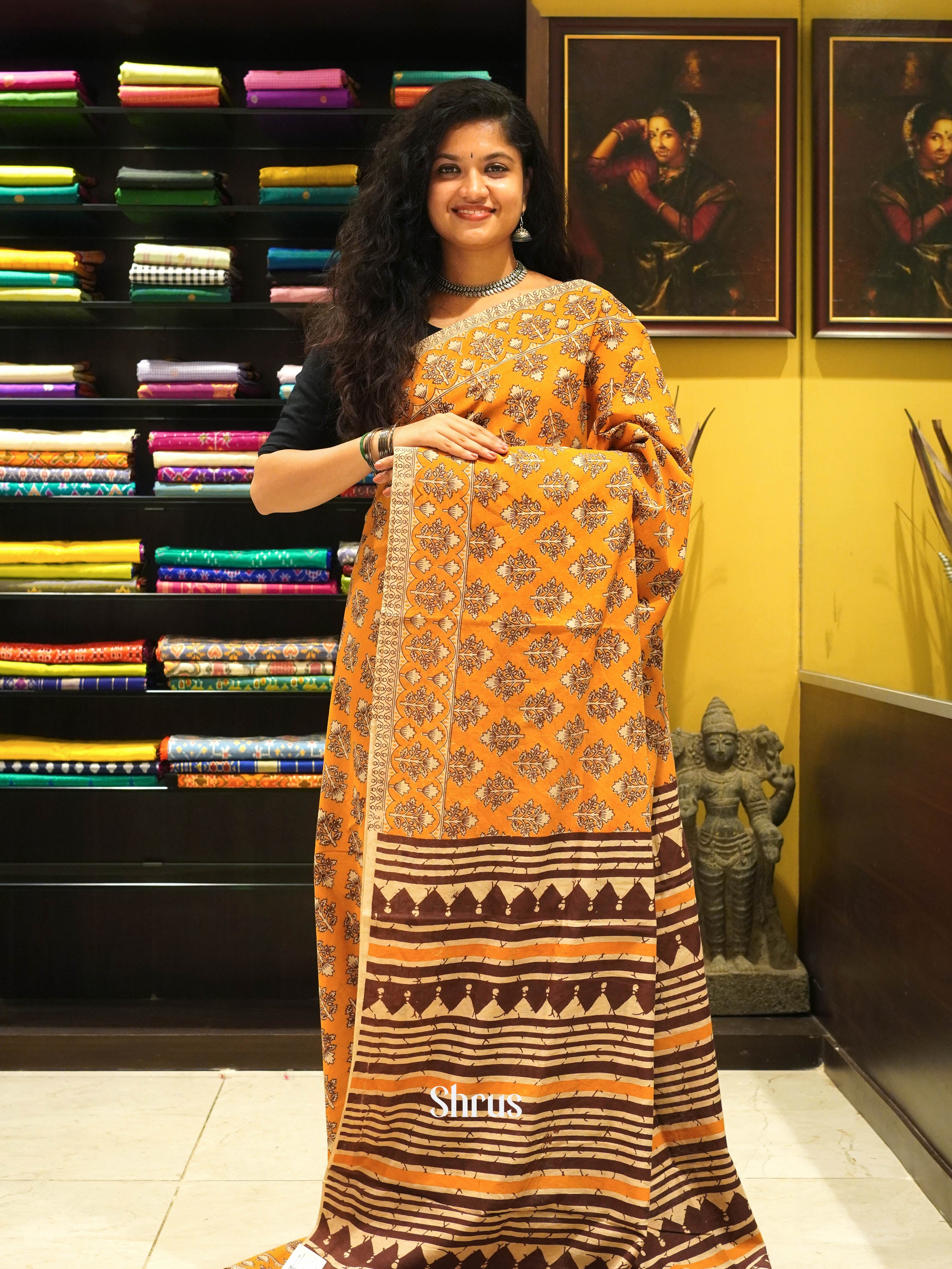 Orange & Beige - kalamkari-cotton - Shop on ShrusEternity.com