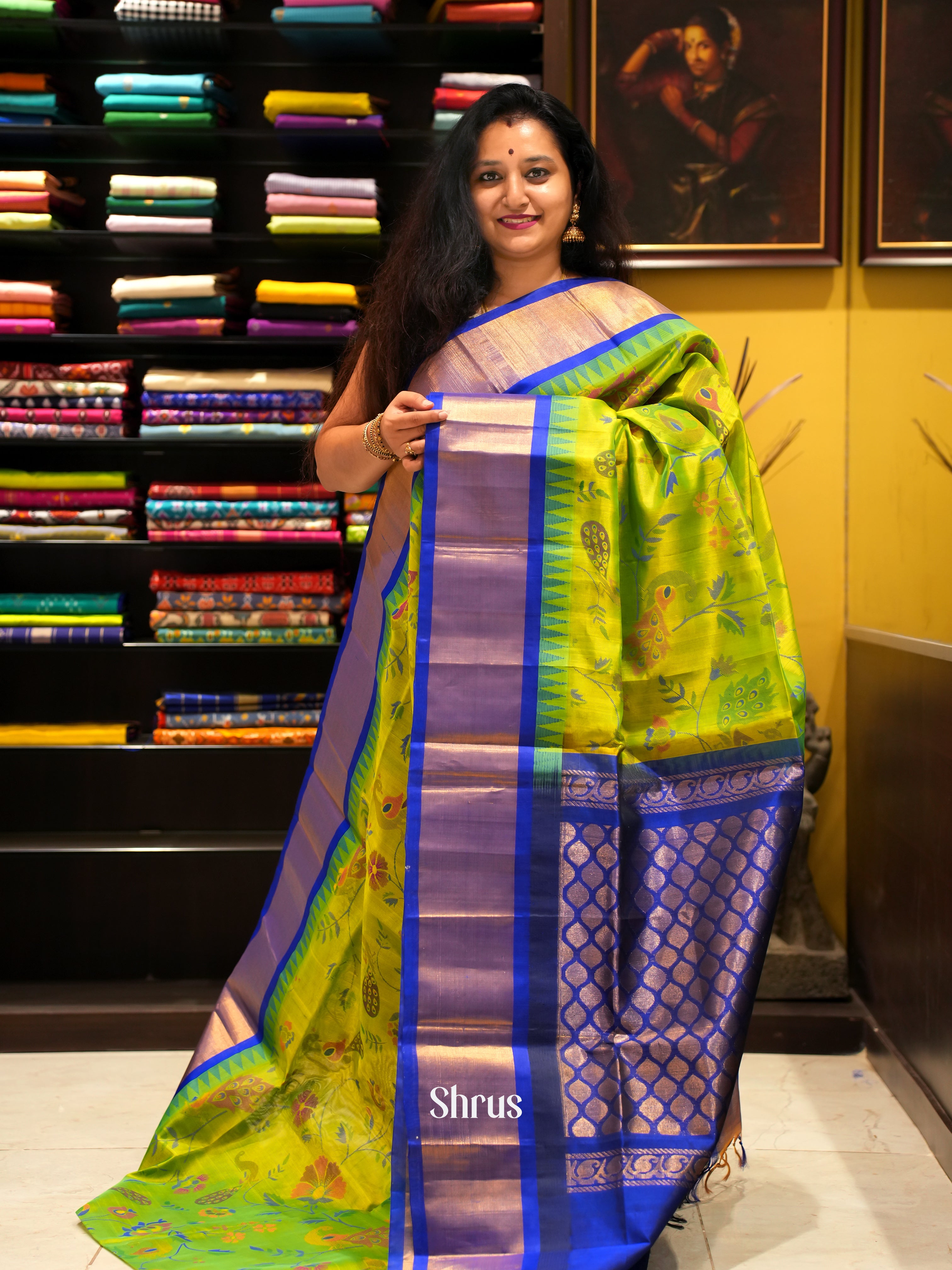 Green & Blue - Silk Cotton Saree - Shop on ShrusEternity.com