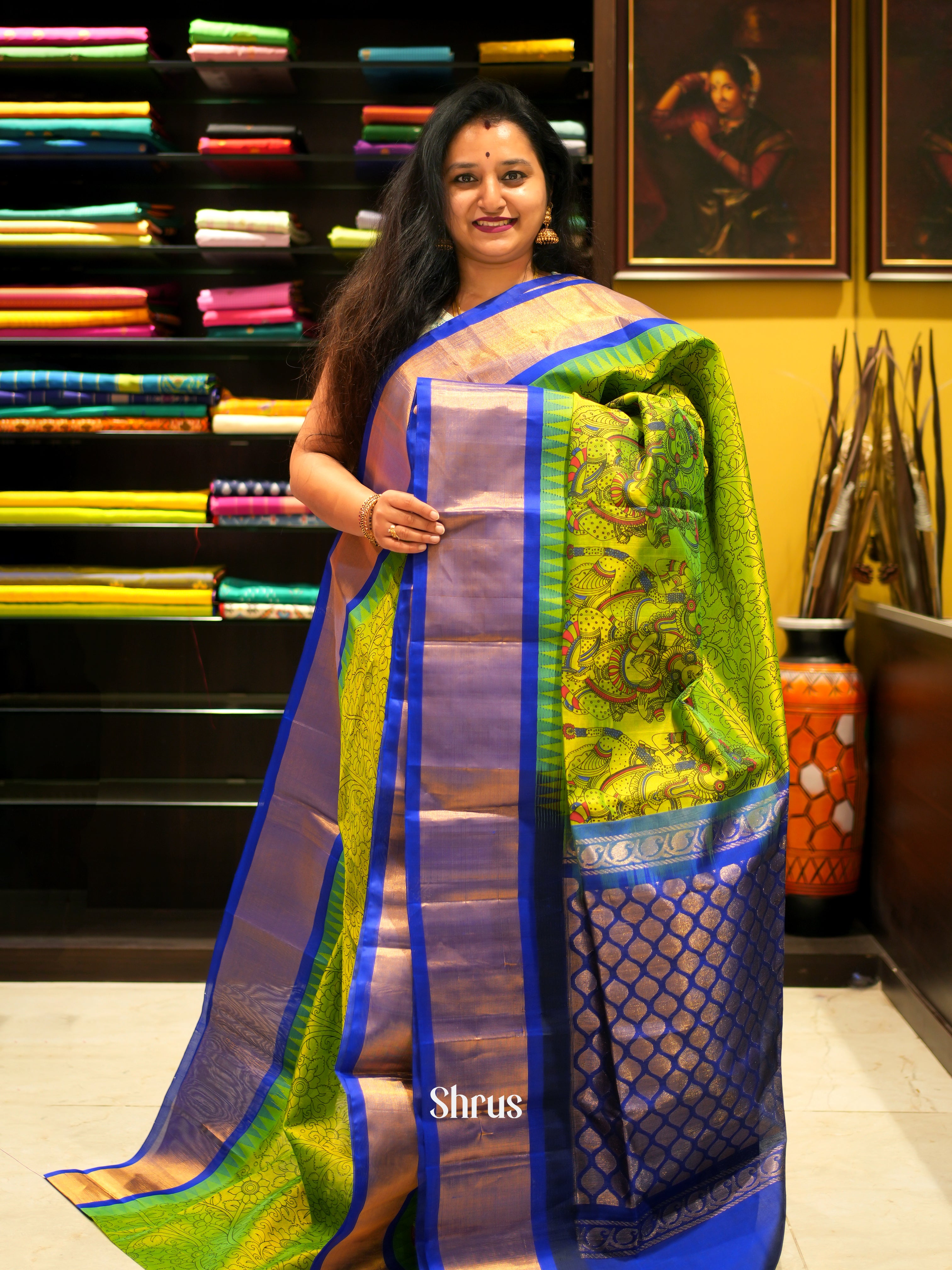 Green & Blue - Silk Cotton Saree - Shop on ShrusEternity.com
