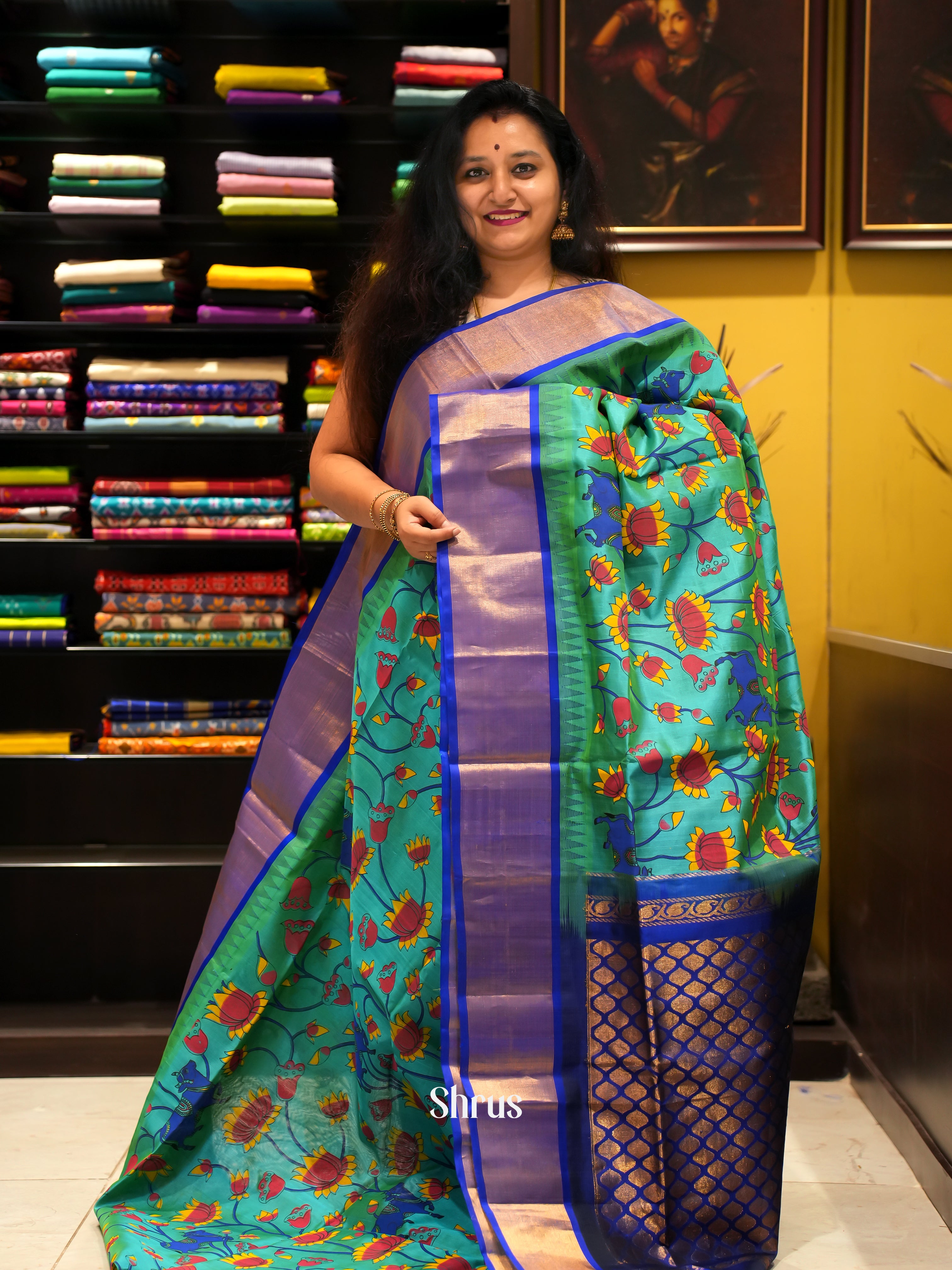 Green & Blue - Silk Cotton Saree - Shop on ShrusEternity.com