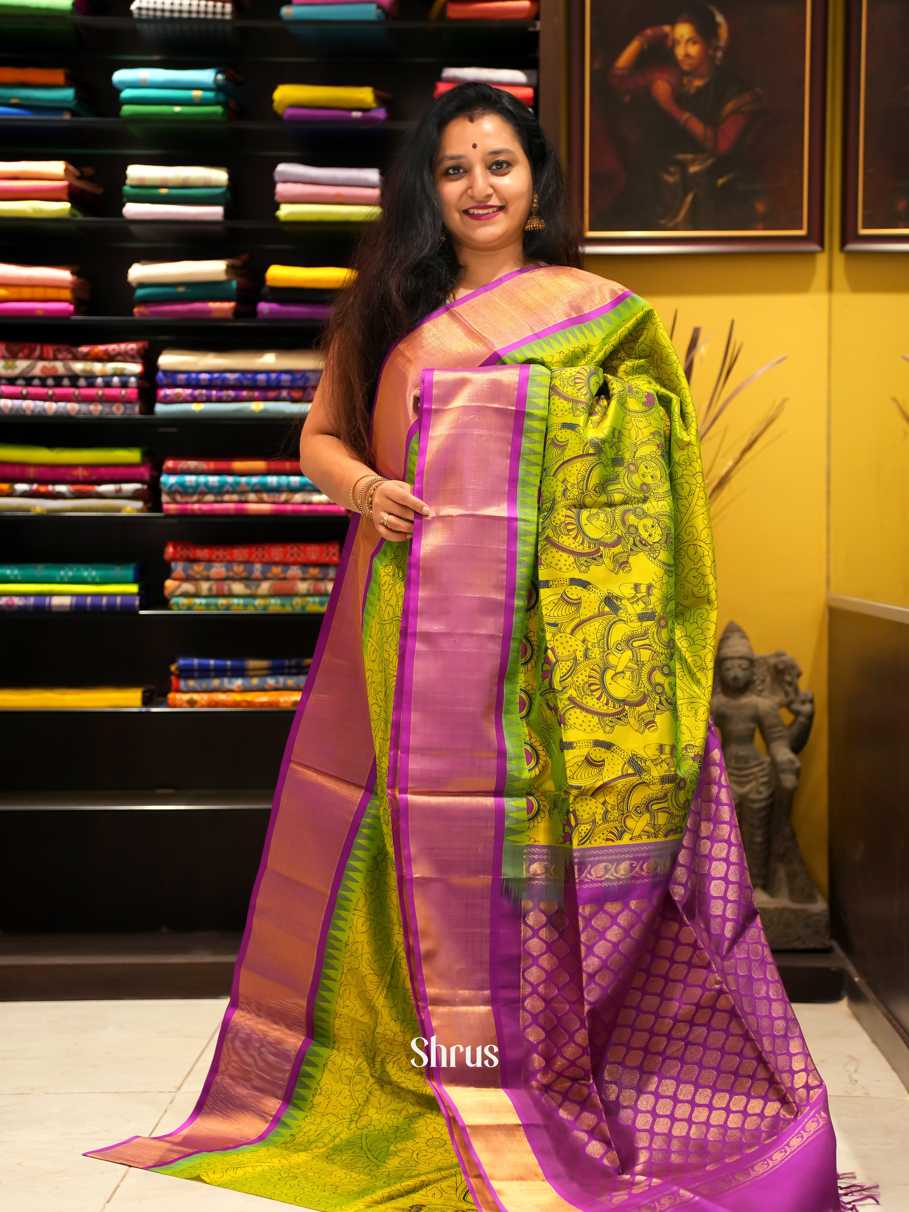 Green & Purple - Silk Cotton Saree - Shop on ShrusEternity.com