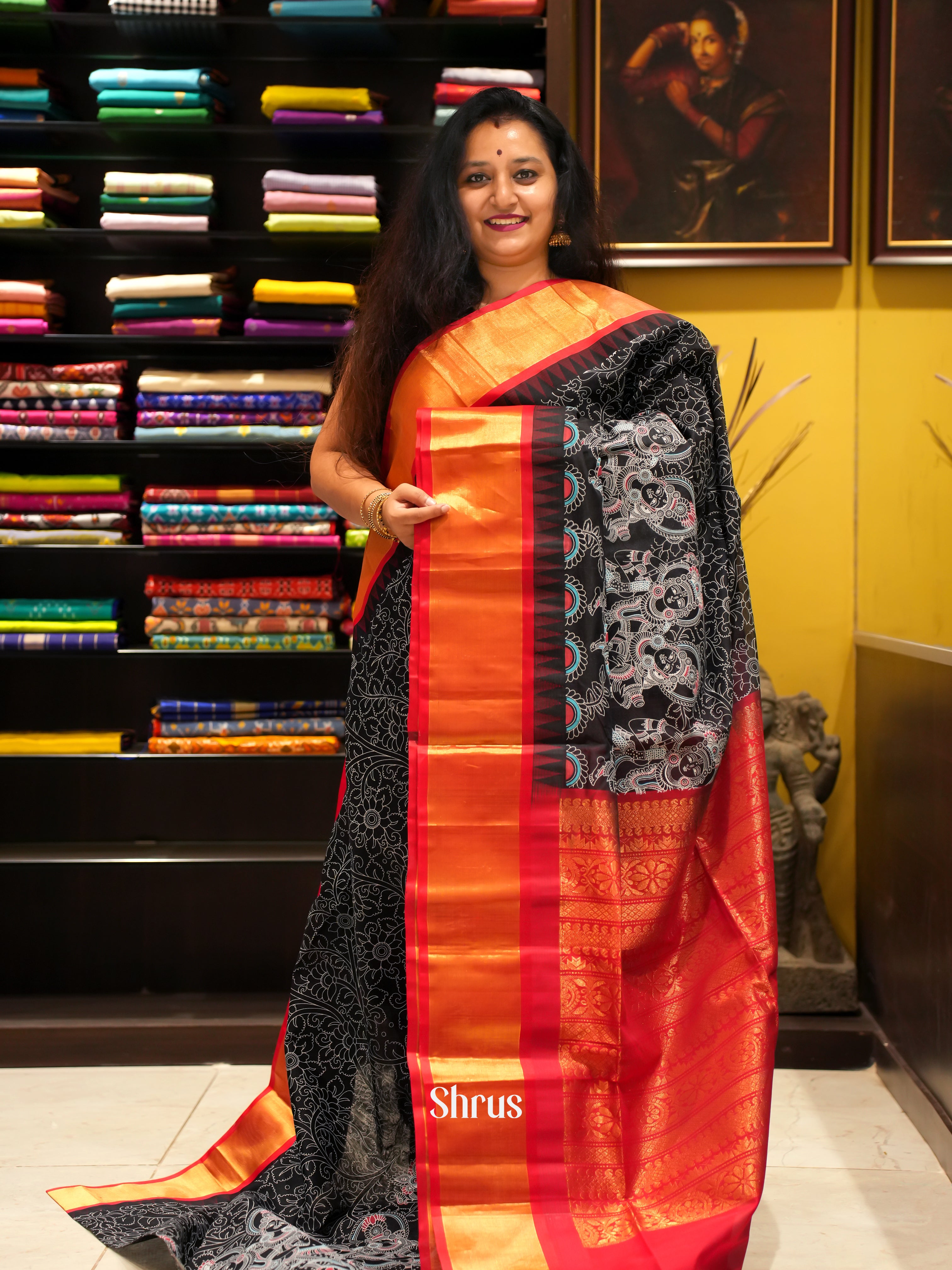 Black & Red - Silk Cotton Saree - Shop on ShrusEternity.com