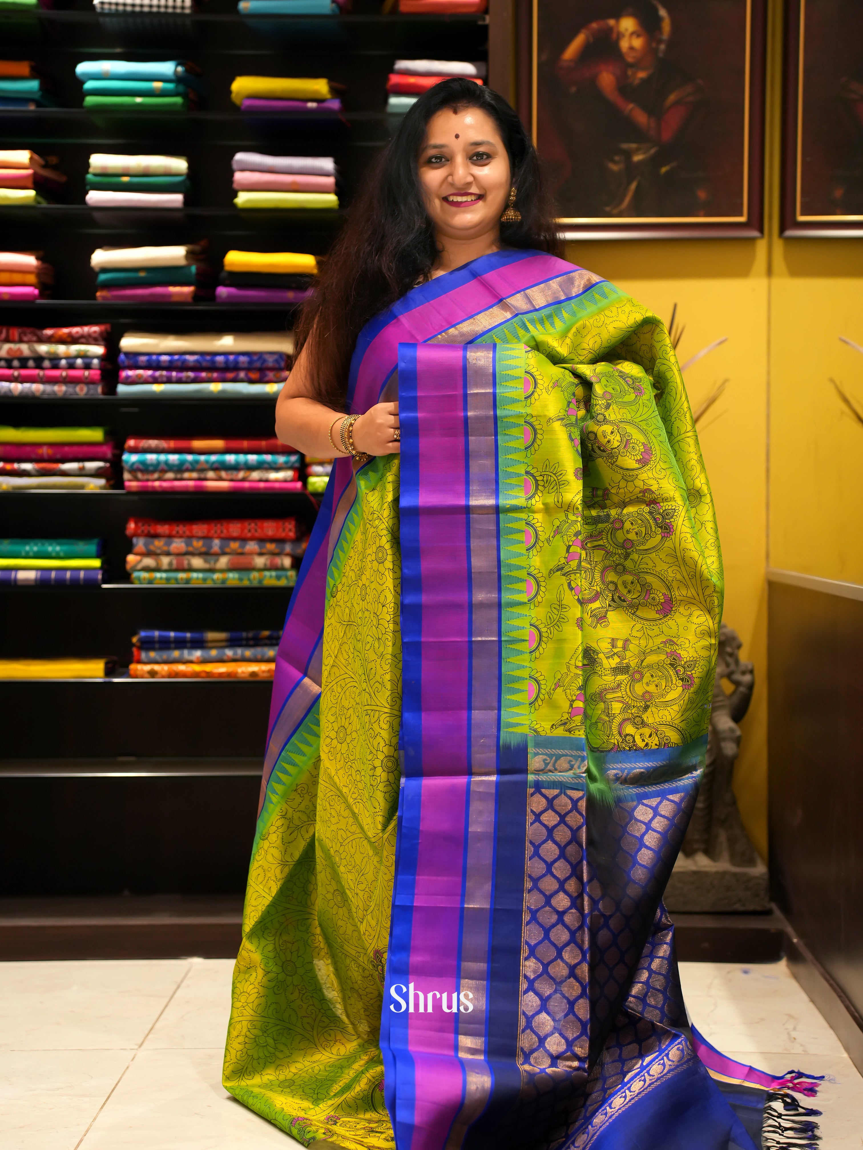 Green & Blue - Silk Cotton Saree - Shop on ShrusEternity.com