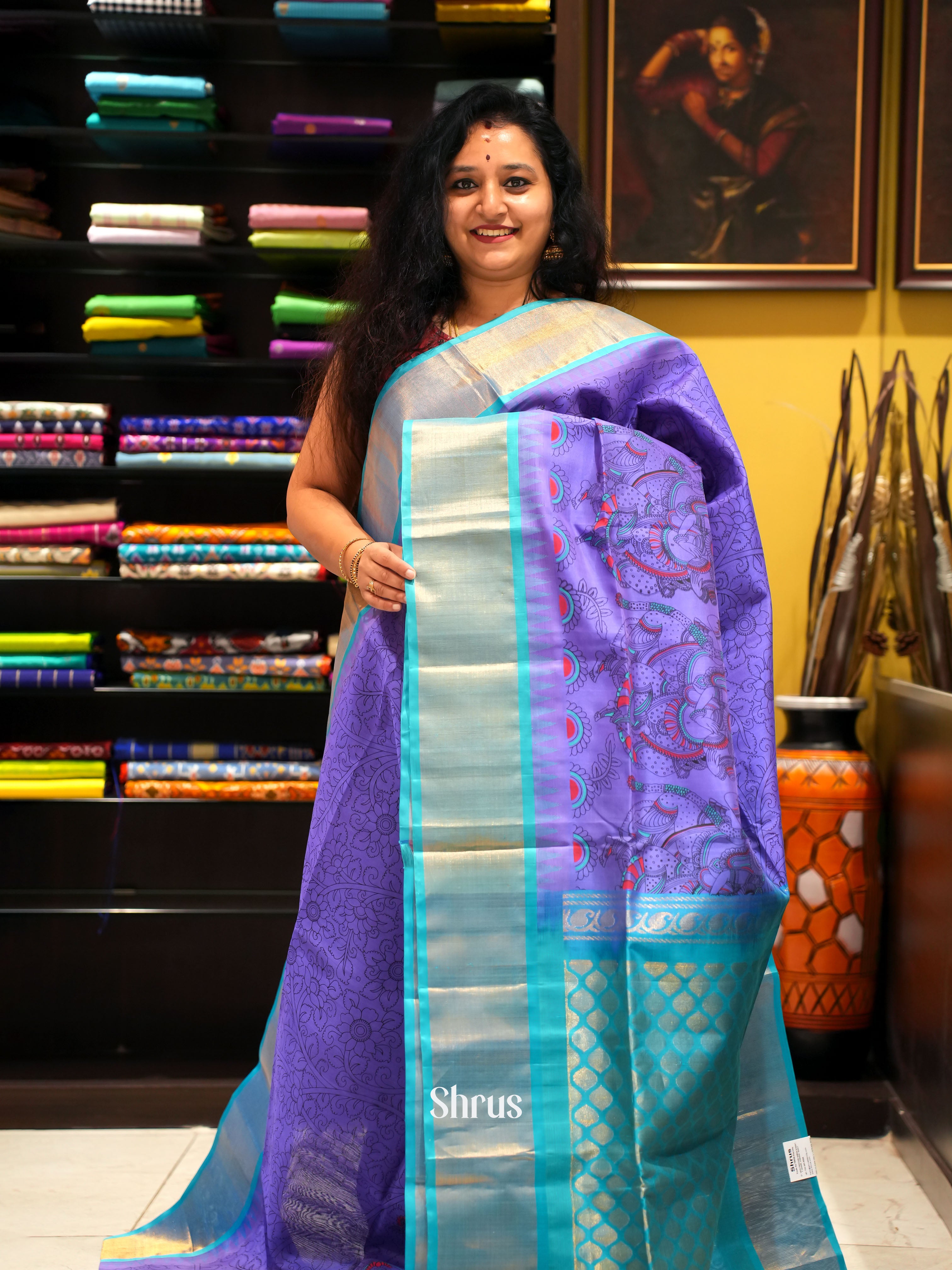Purple & Teal - Silk Cotton Saree - Shop on ShrusEternity.com