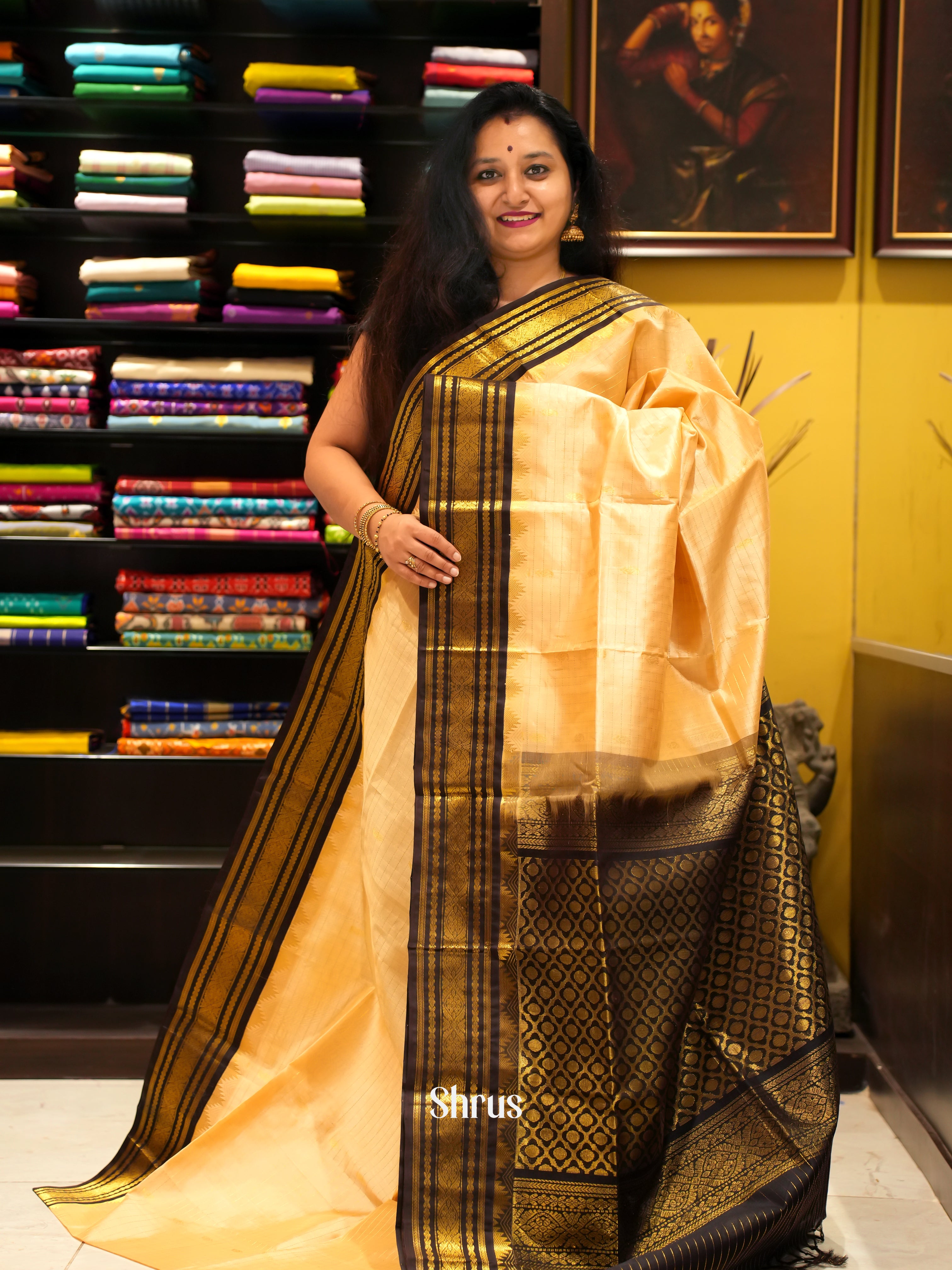 Sandal & Brown - Silk Cotton Saree - Shop on ShrusEternity.com