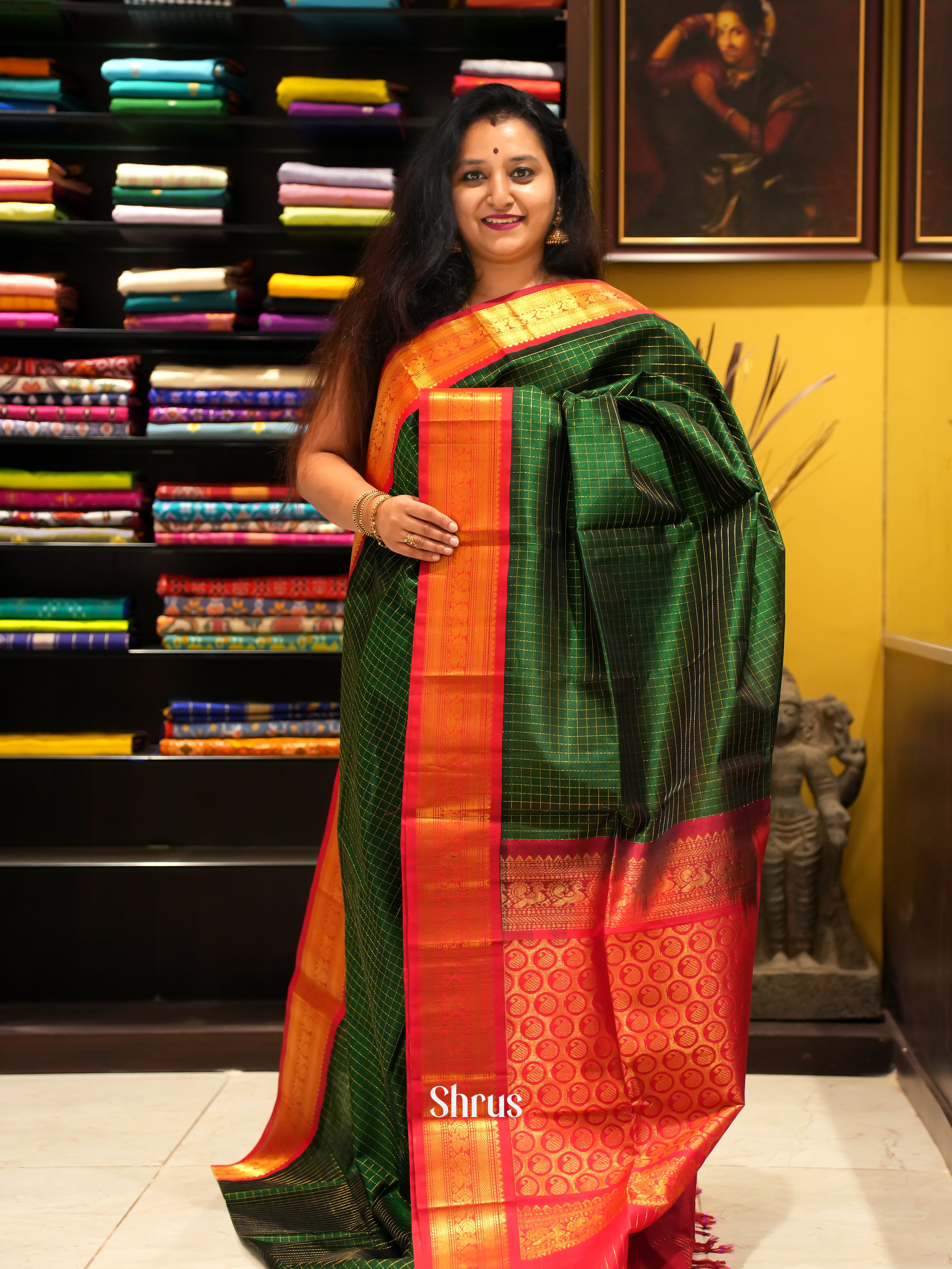 Green & Red - Silk Cotton Saree - Shop on ShrusEternity.com