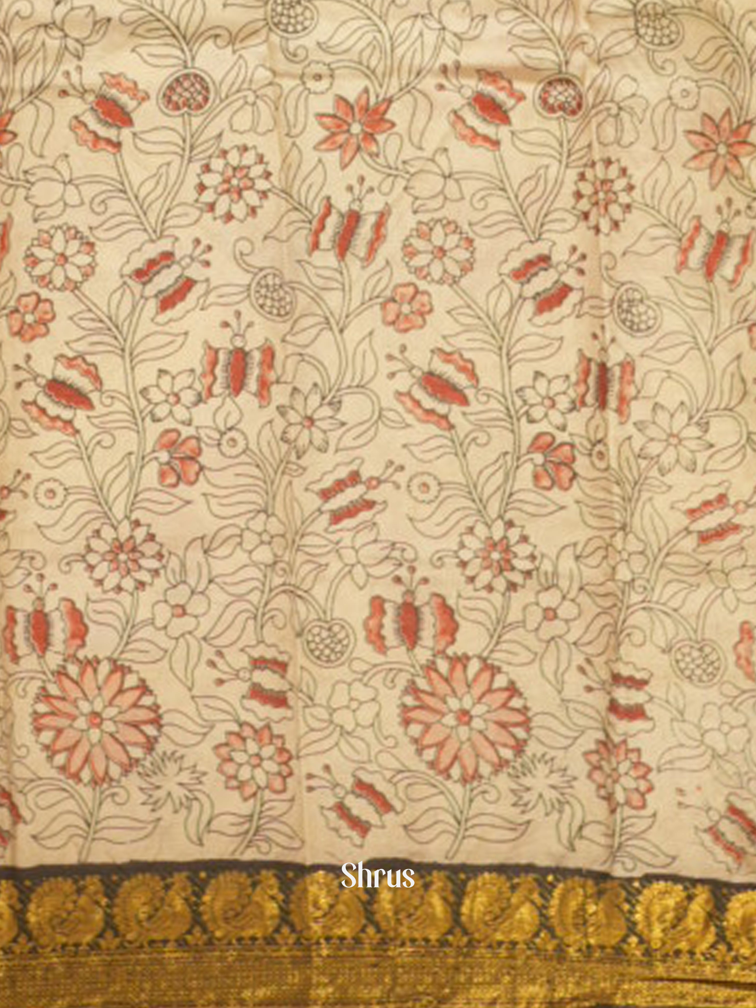 Black & Cream - chennur-kalamkari Saree - Shop on ShrusEternity.com