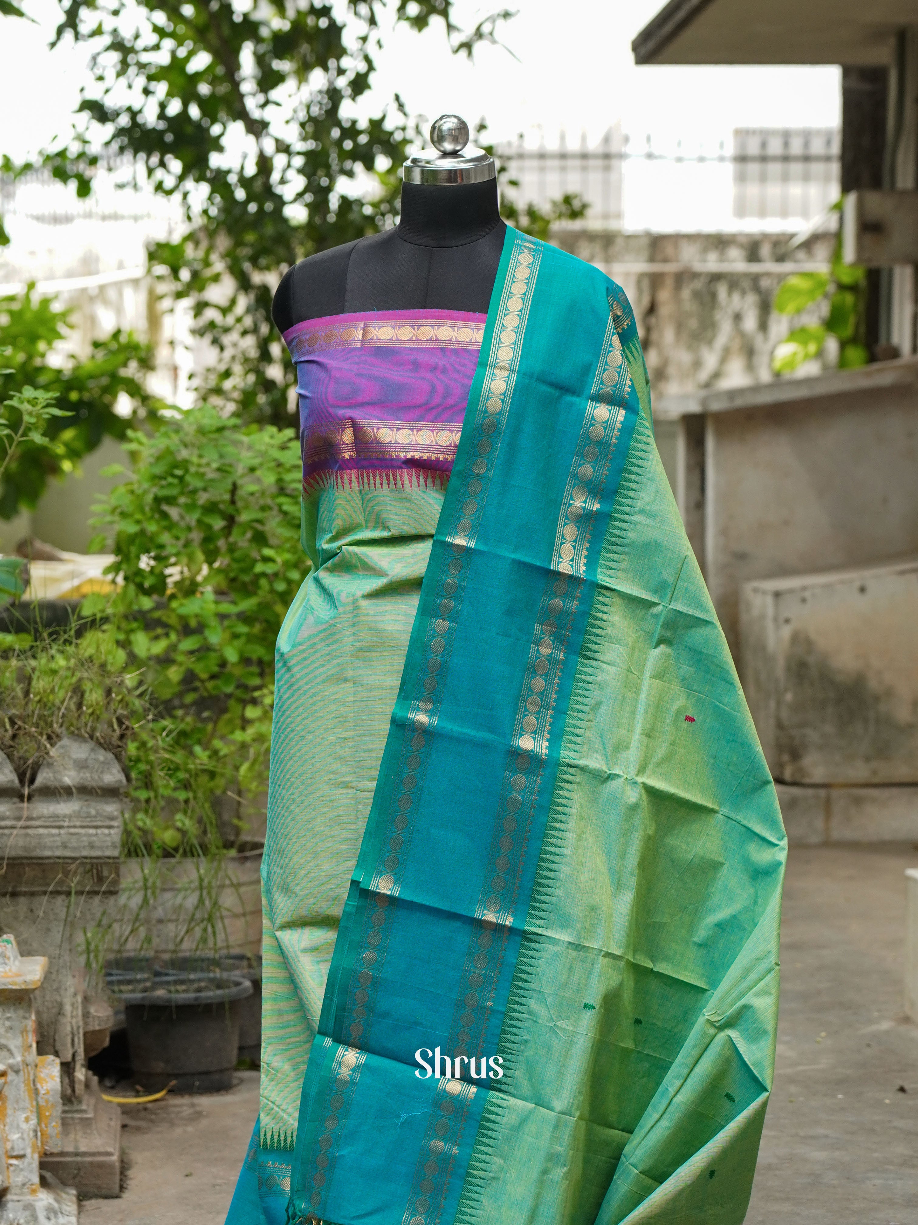 Pista Green & Purple - chettinad Coton Top & Dupatta - Shop on ShrusEternity.com