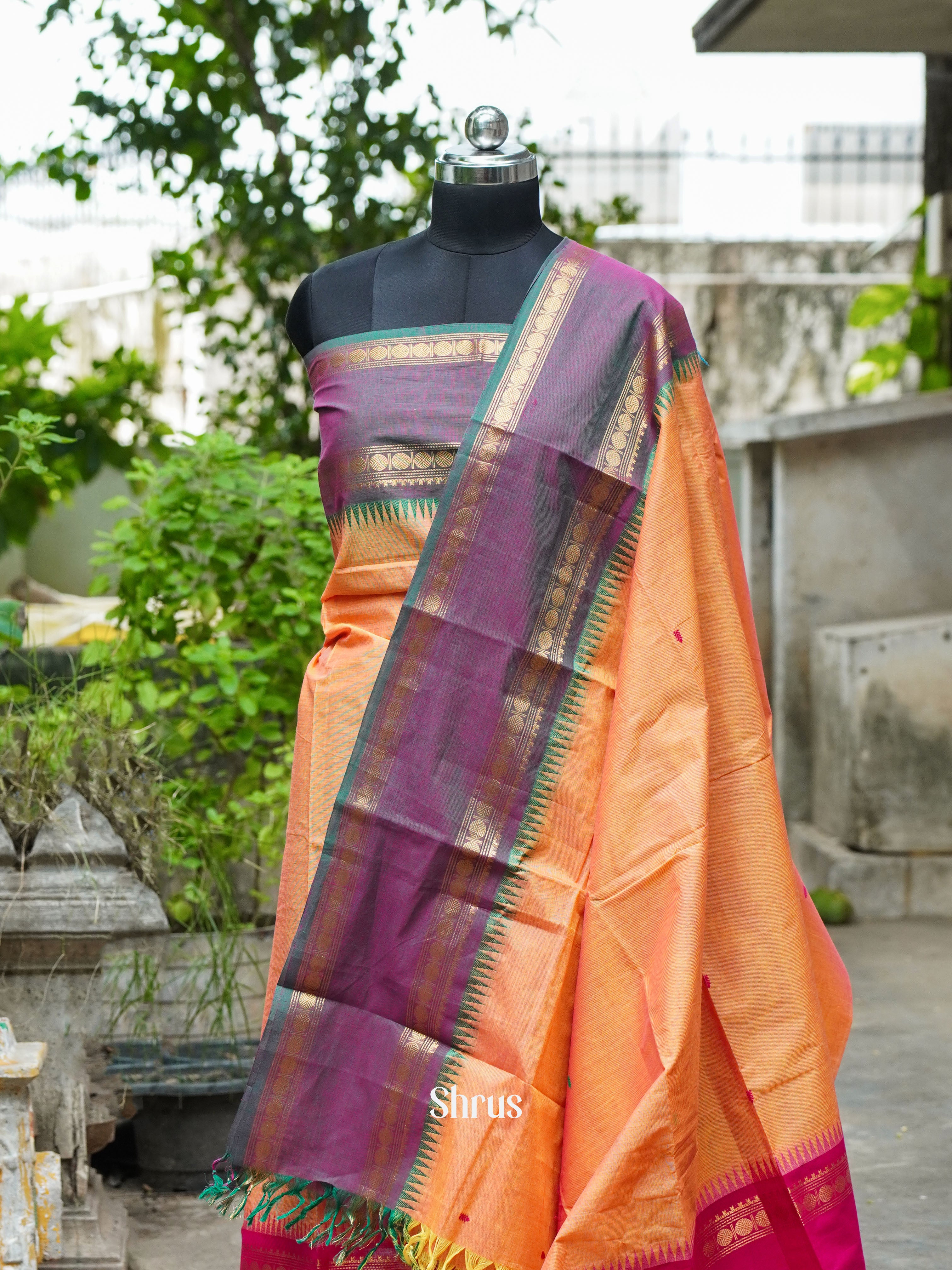 Orange & Purple - Chettinad Cotton Top & Dupatta - Shop on ShrusEternity.com