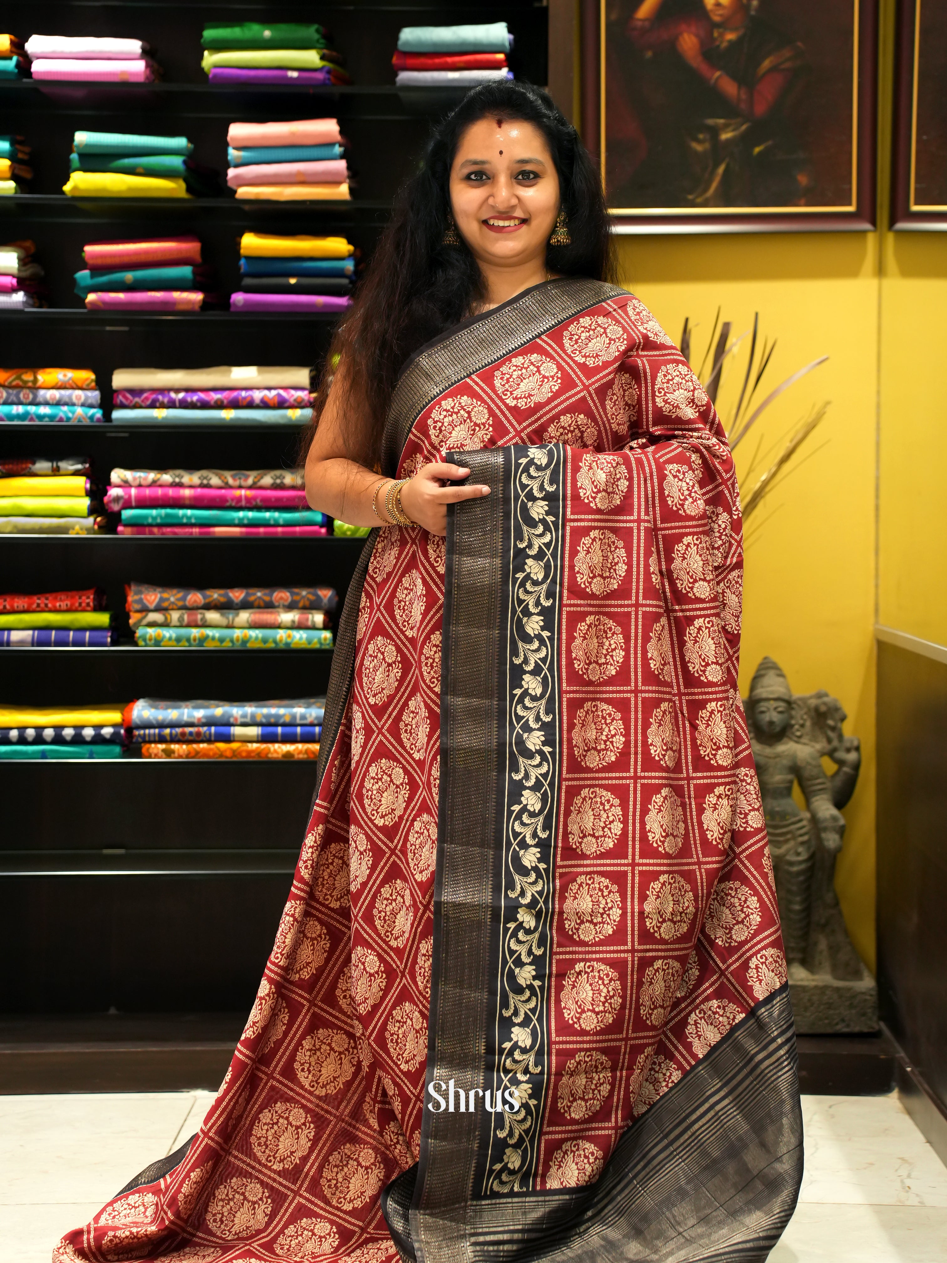 Red & Black - Art Modal Saree - Shop on ShrusEternity.com