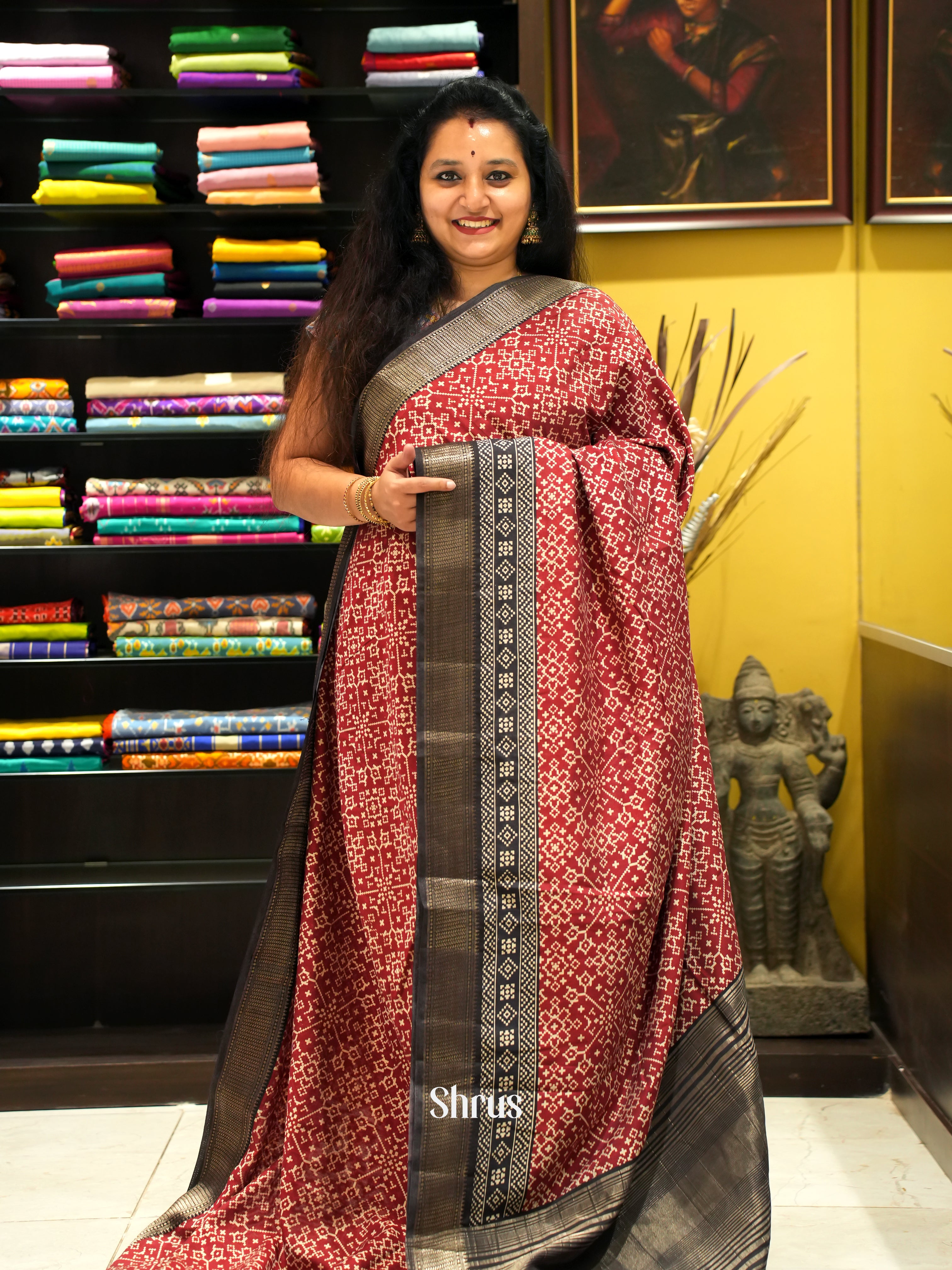 Red & Black - Art Modal Saree - Shop on ShrusEternity.com