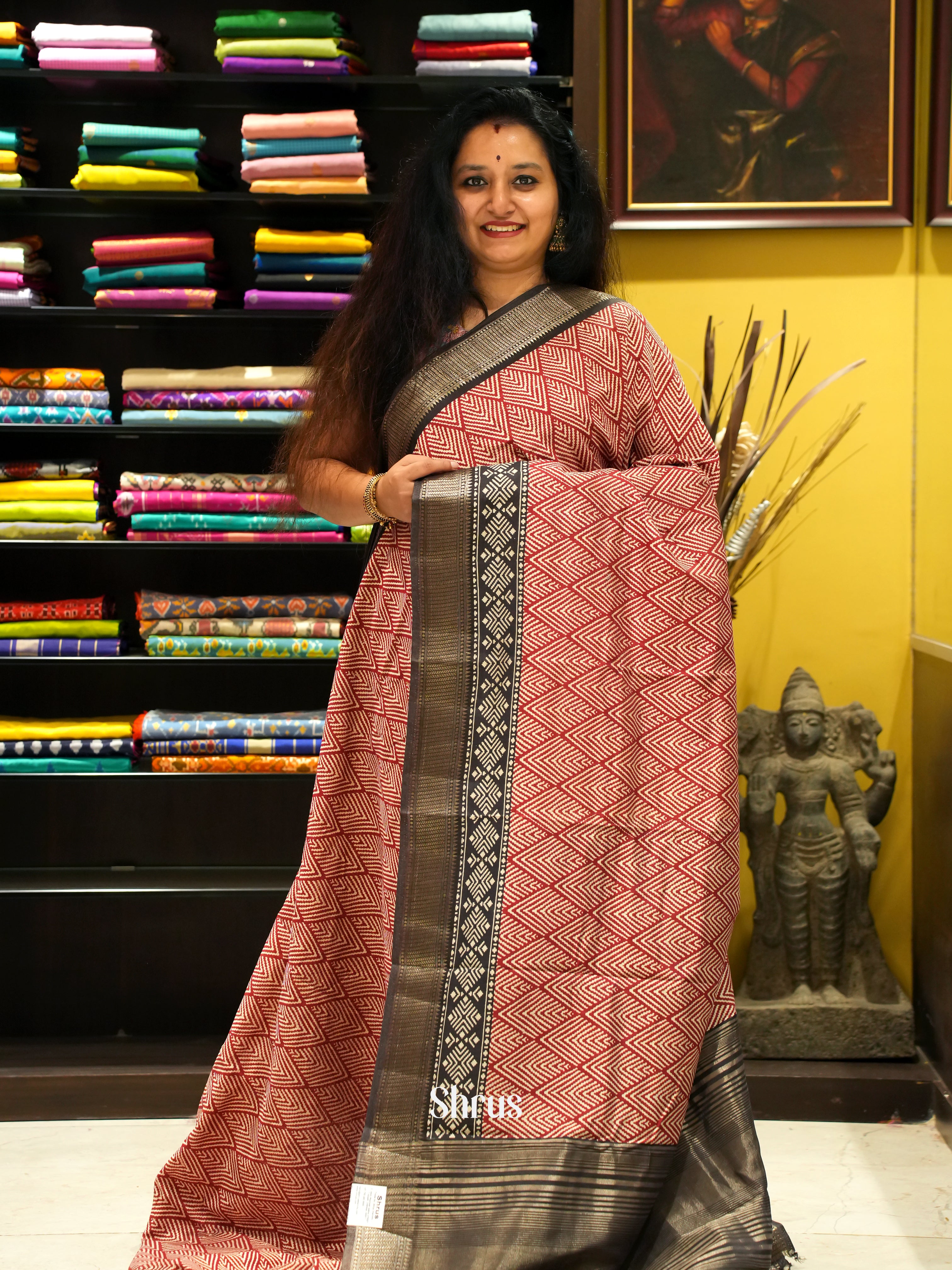 Red & Black - Art Modal Saree - Shop on ShrusEternity.com