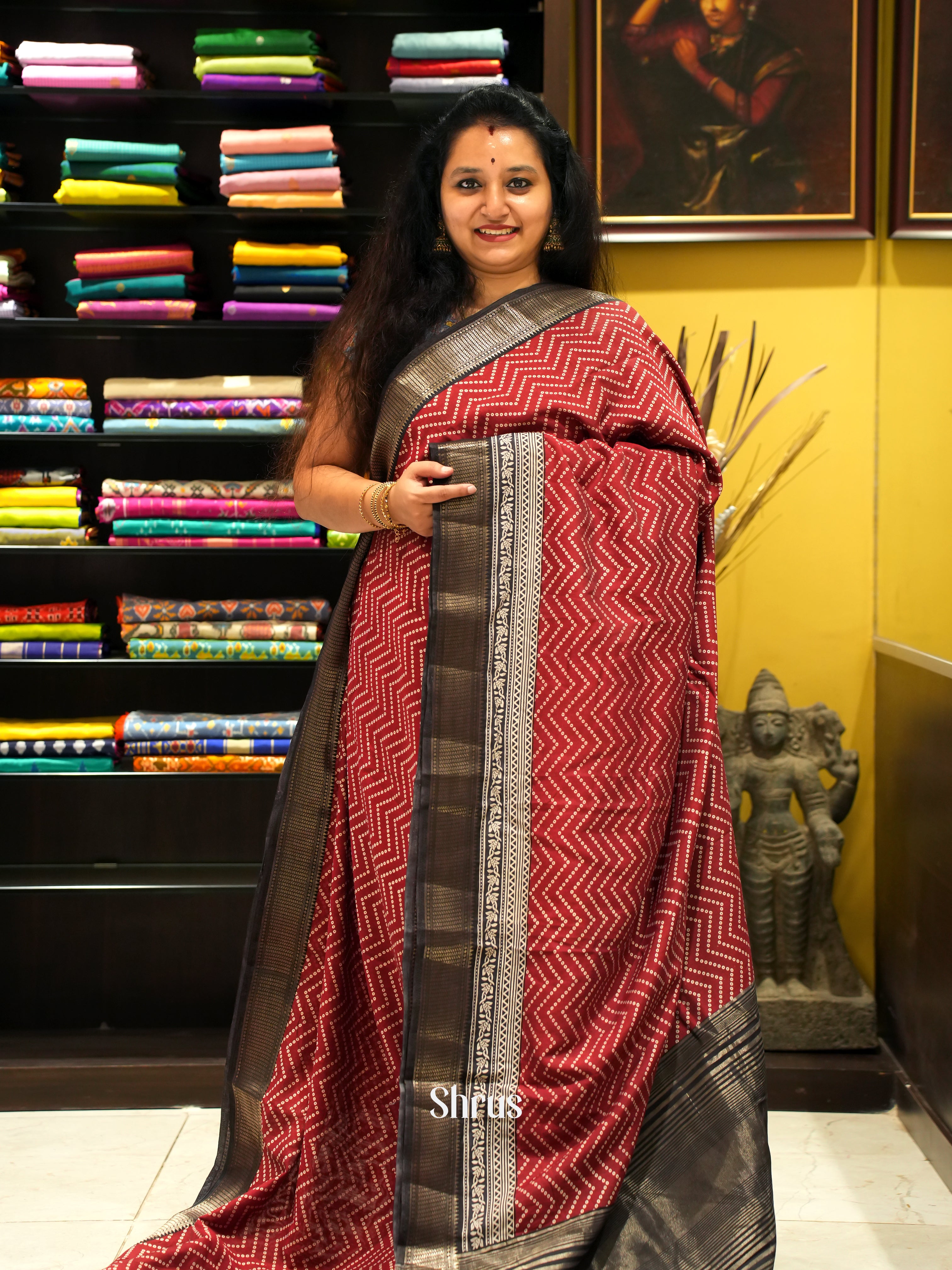 Red & Black - Art Modal Saree - Shop on ShrusEternity.com