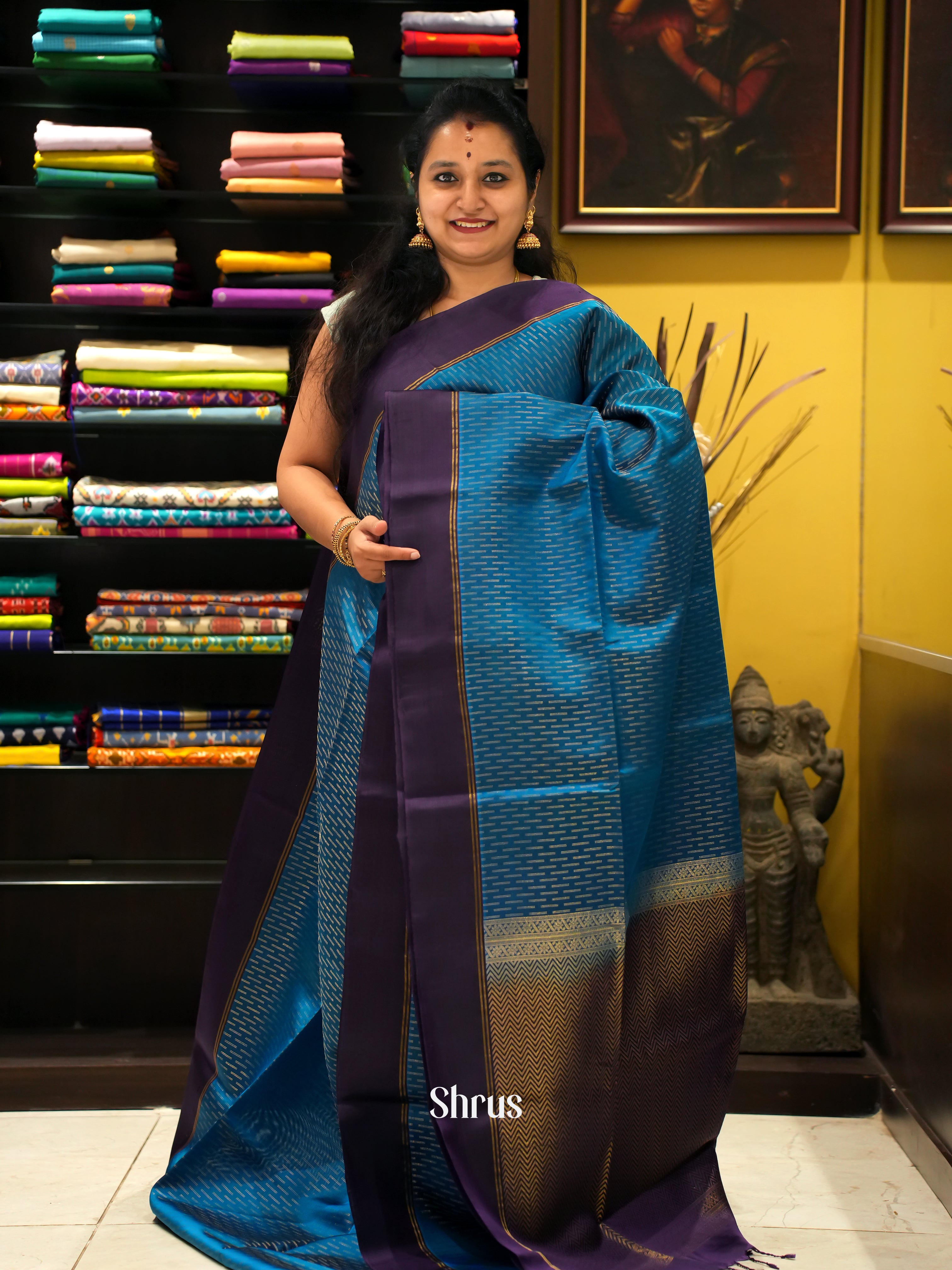 Blue & Violet- Soft Silk Saree - Shop on ShrusEternity.com