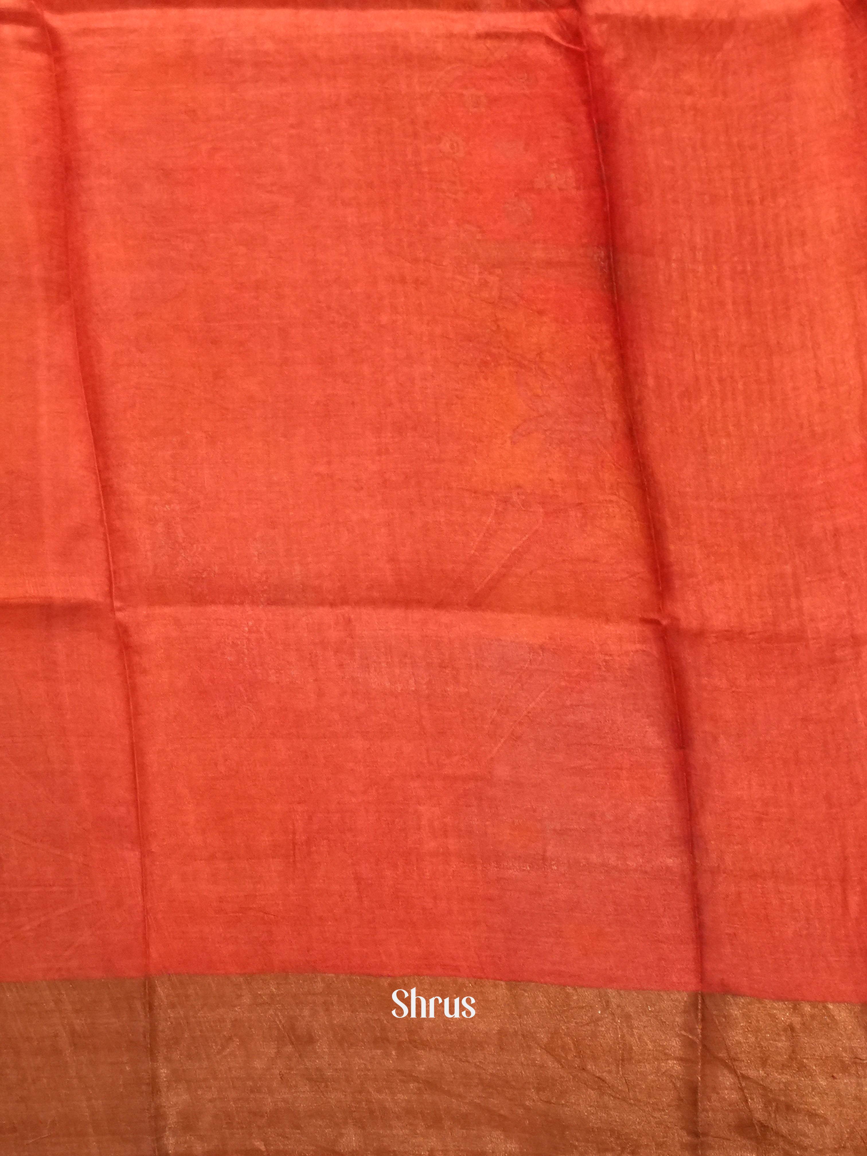 Mustard & Red - Tussar Saree - Shop on ShrusEternity.com