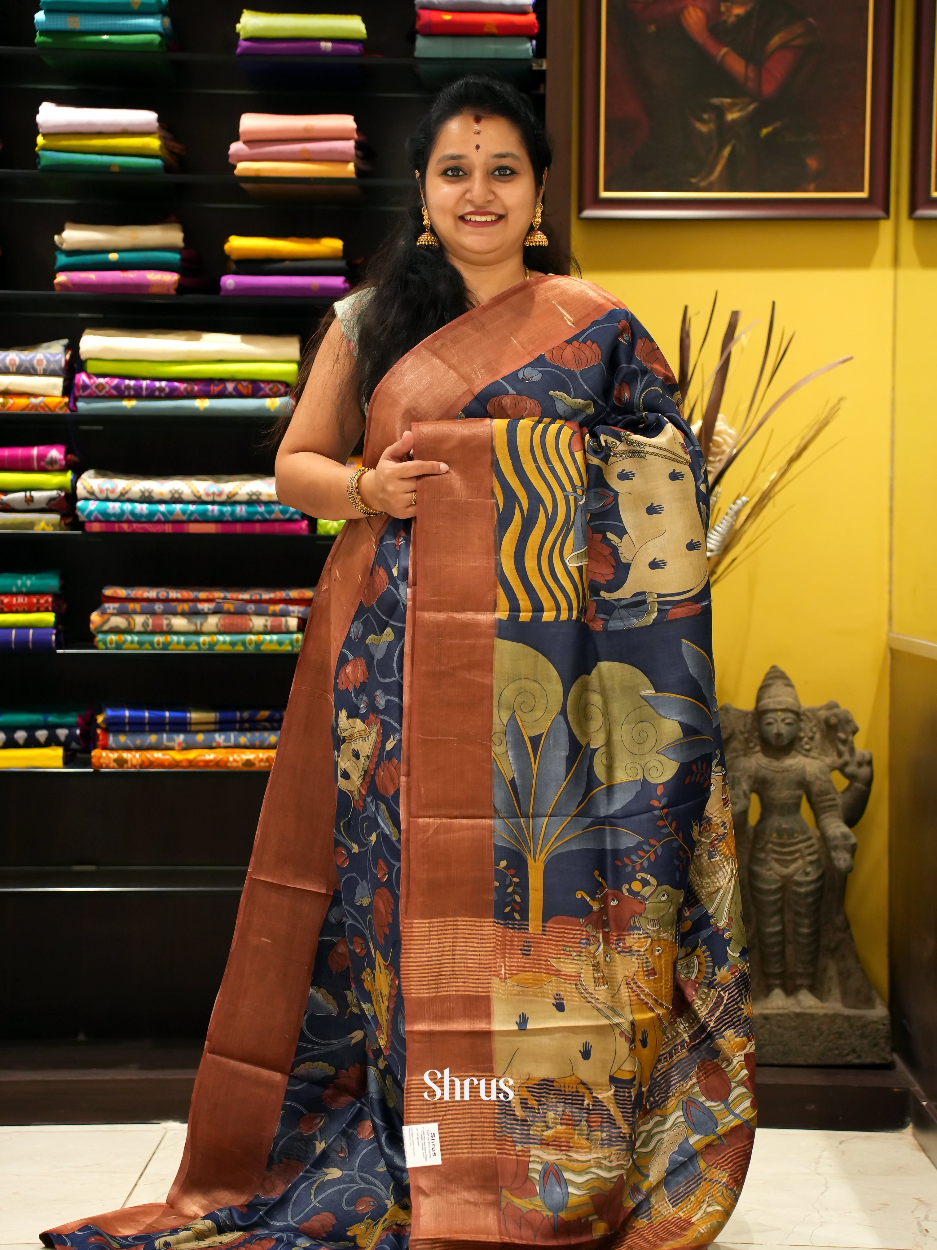 Blue & Brown - Tussar Saree - Shop on ShrusEternity.com