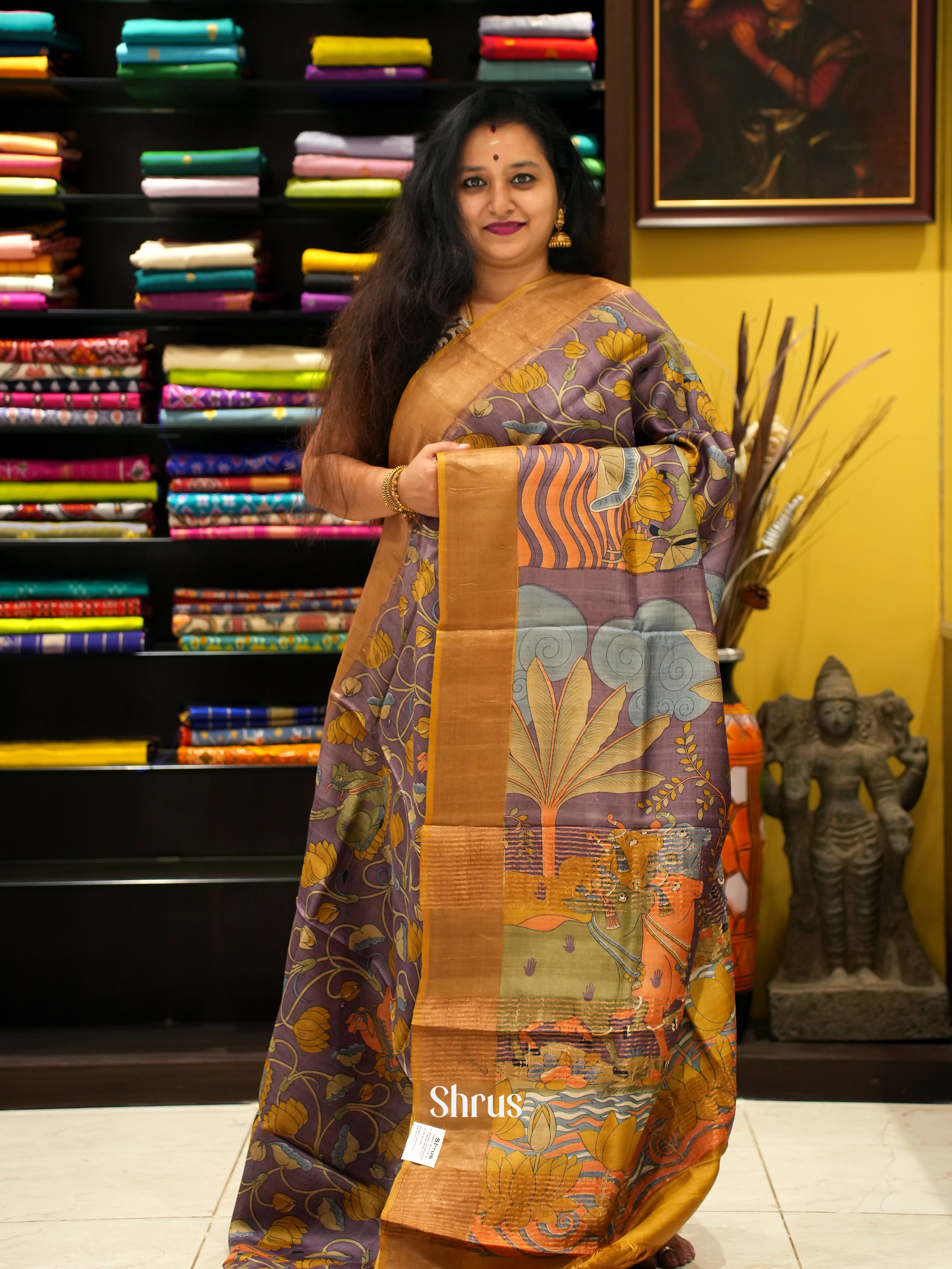 Purple & Brown - Tussar Saree - Shop on ShrusEternity.com