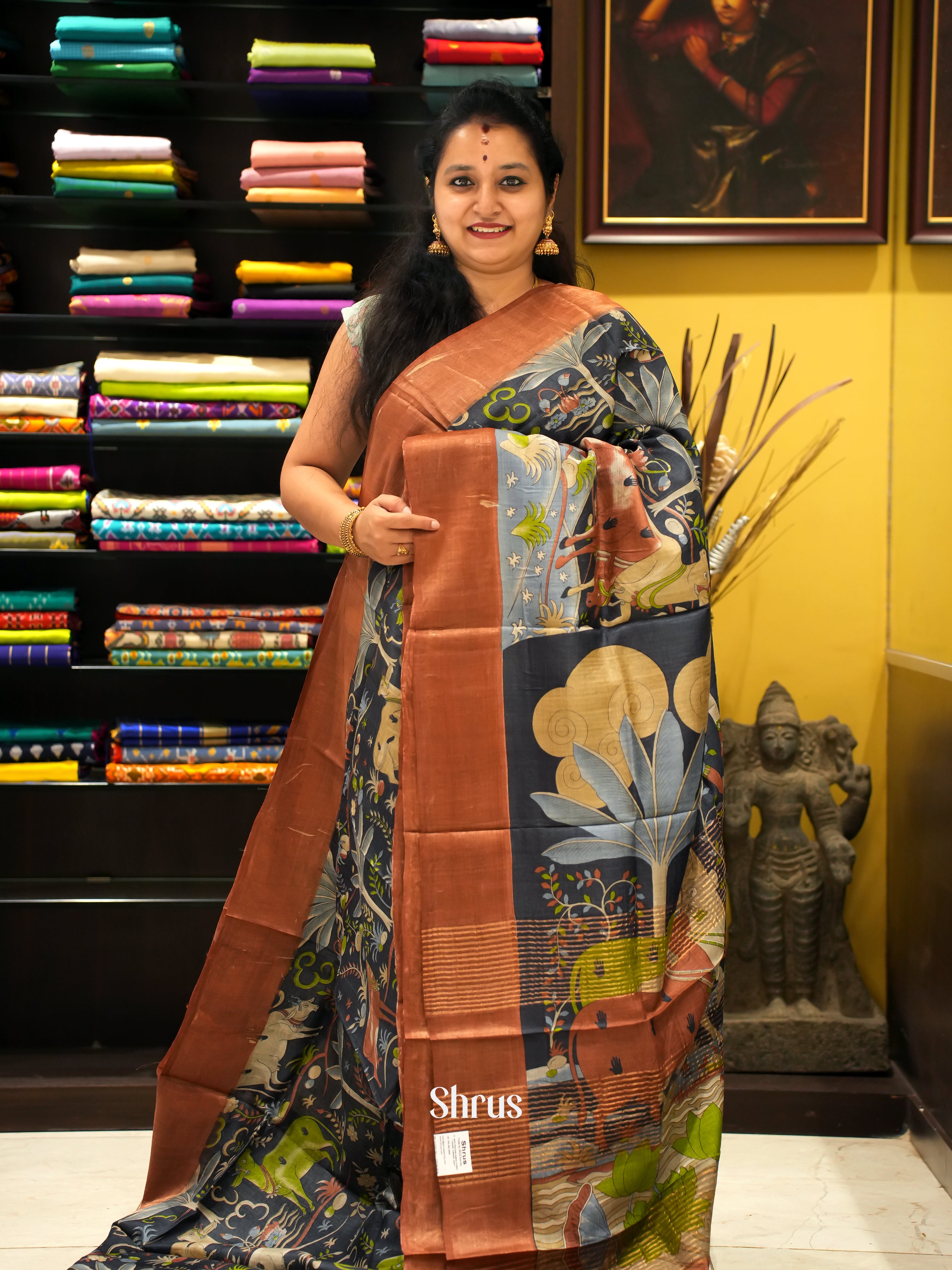Black & Brown - Tussar Saree - Shop on ShrusEternity.com