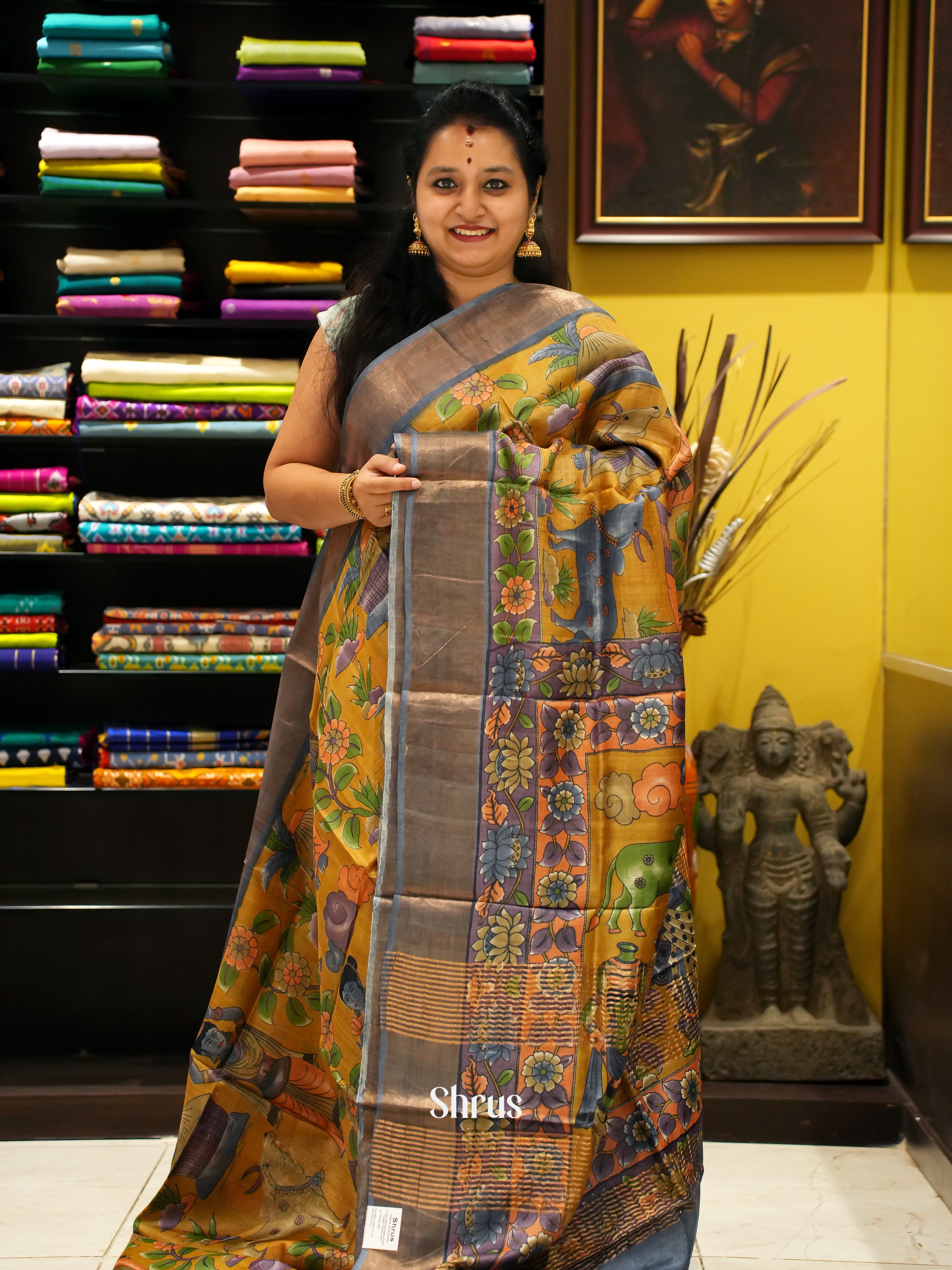 Orange & Grey - Tussar Saree - Shop on ShrusEternity.com
