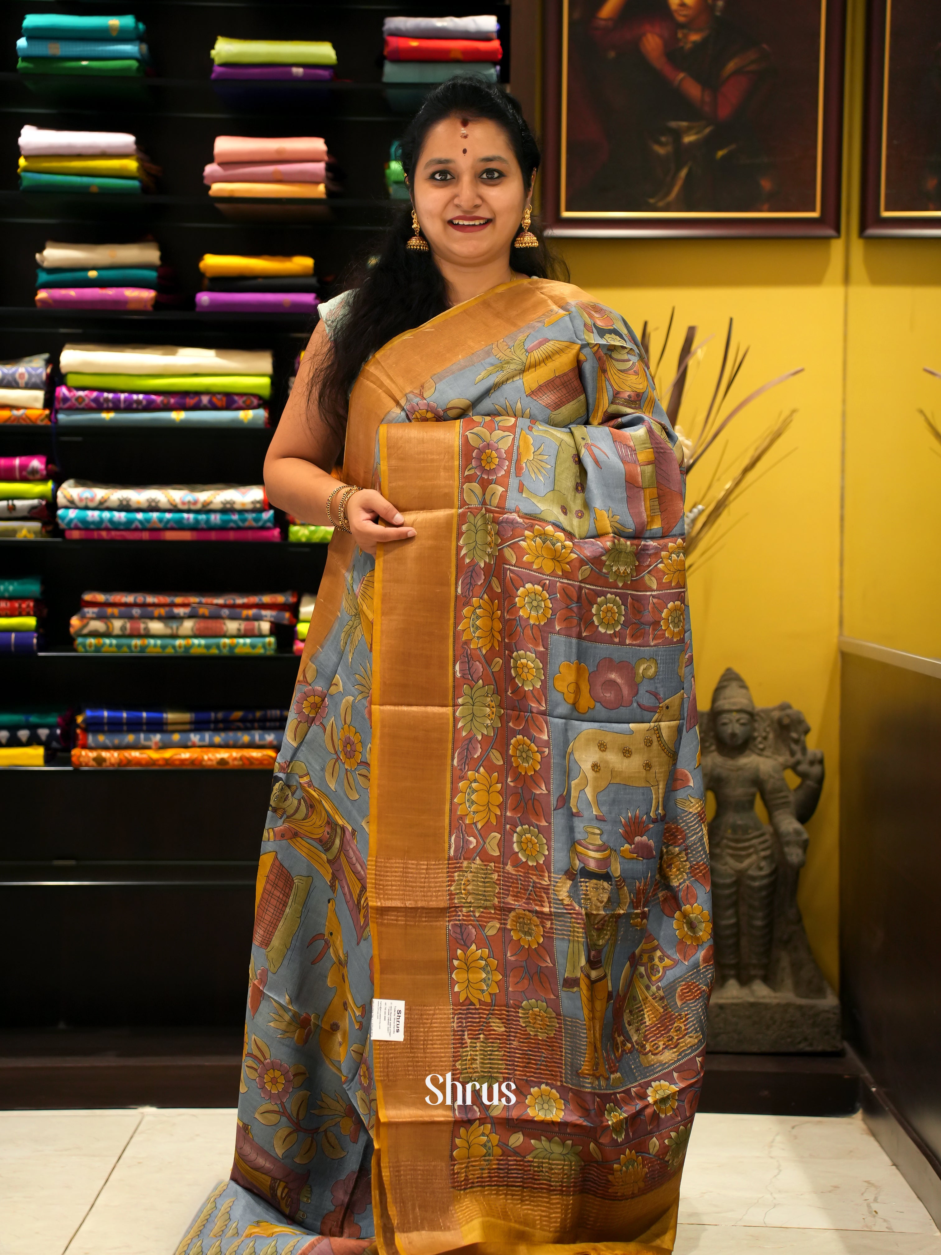 Grey & Beige - Tussar Saree - Shop on ShrusEternity.com