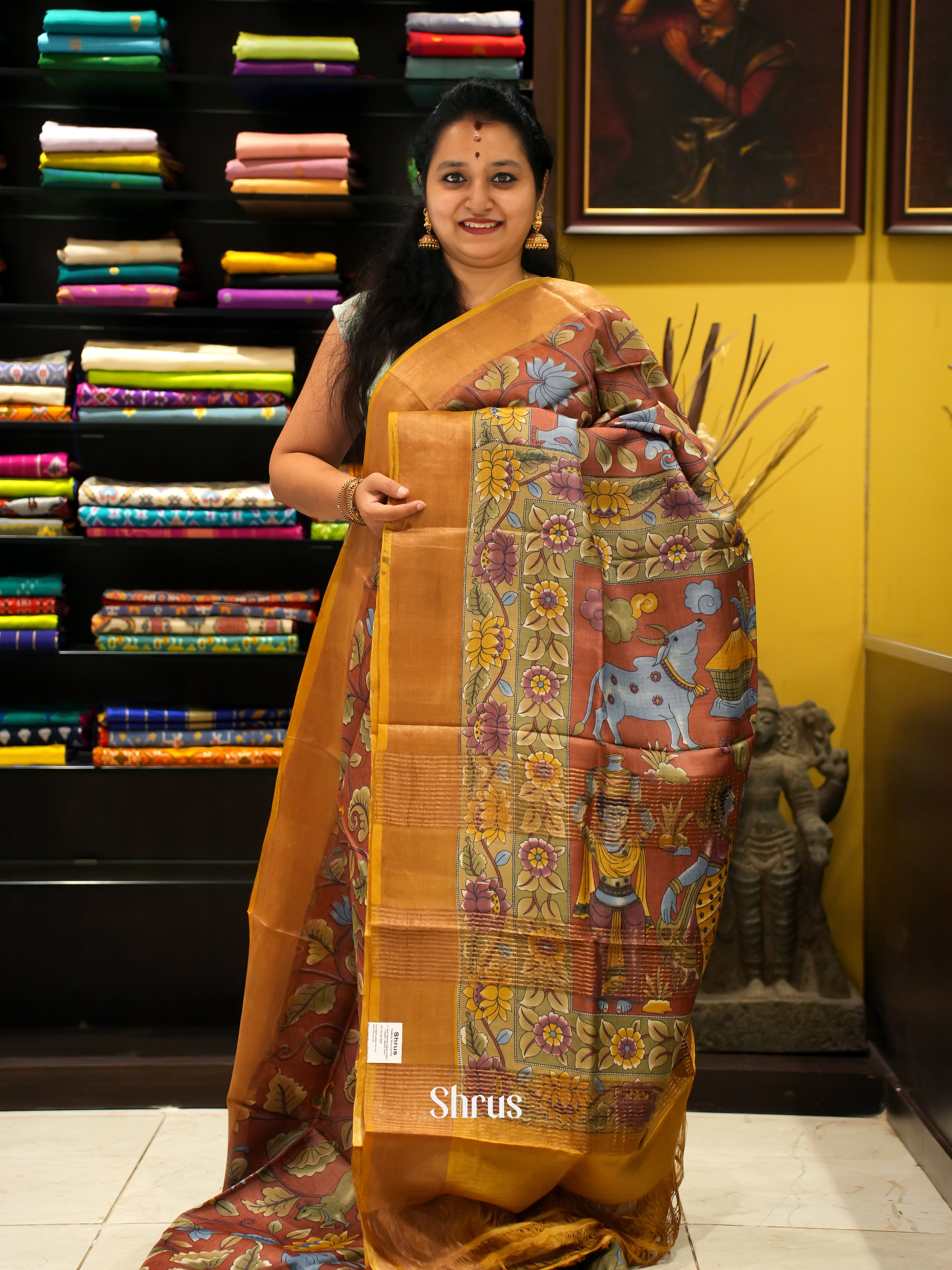 Brown & Gold - Tussar Saree - Shop on ShrusEternity.com
