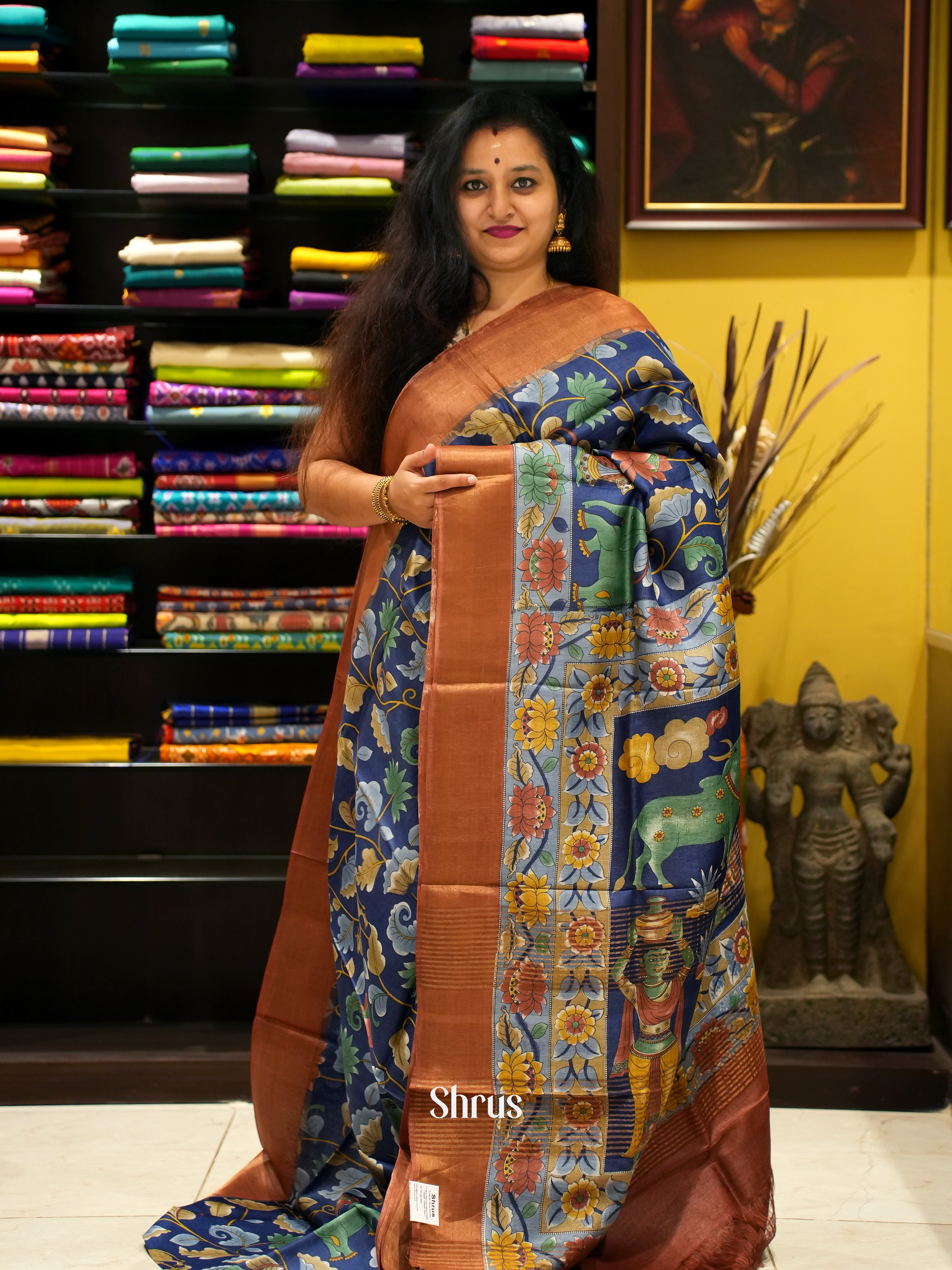 Blue & Pink - Tussar Saree - Shop on ShrusEternity.com