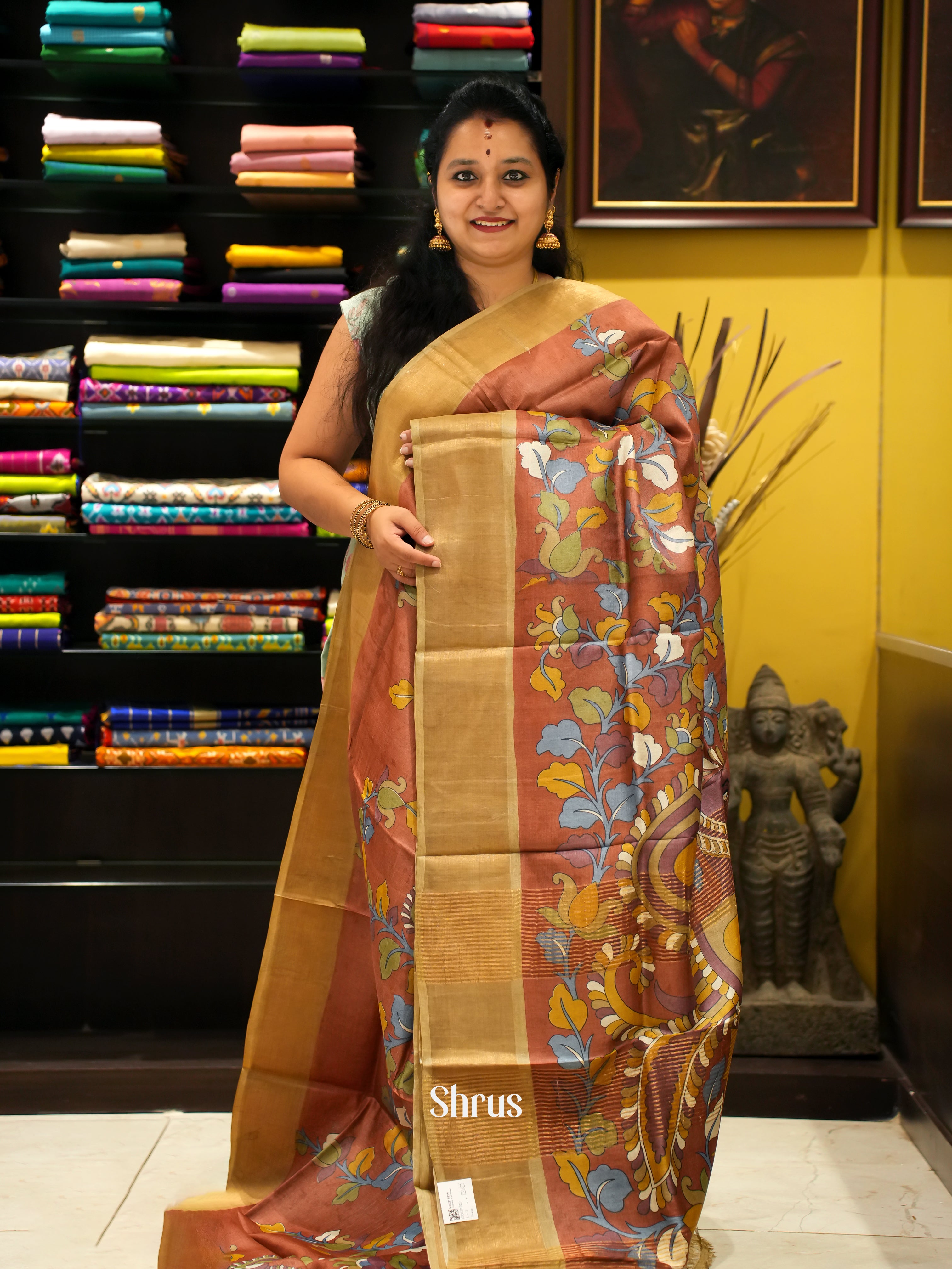 Brown & Beige - Tussar Saree - Shop on ShrusEternity.com