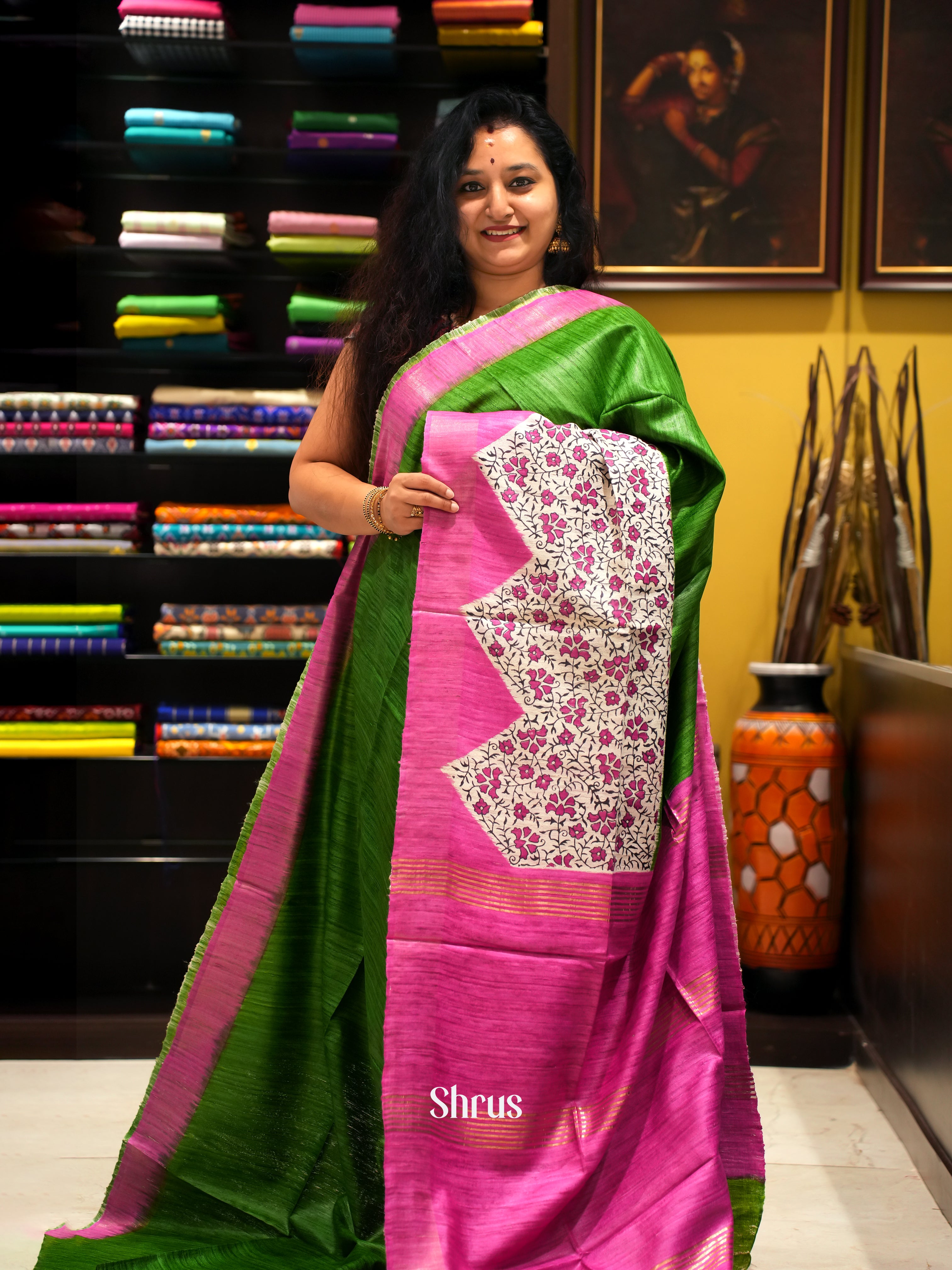 Green & Pink - Gicha Saree - Shop on ShrusEternity.com