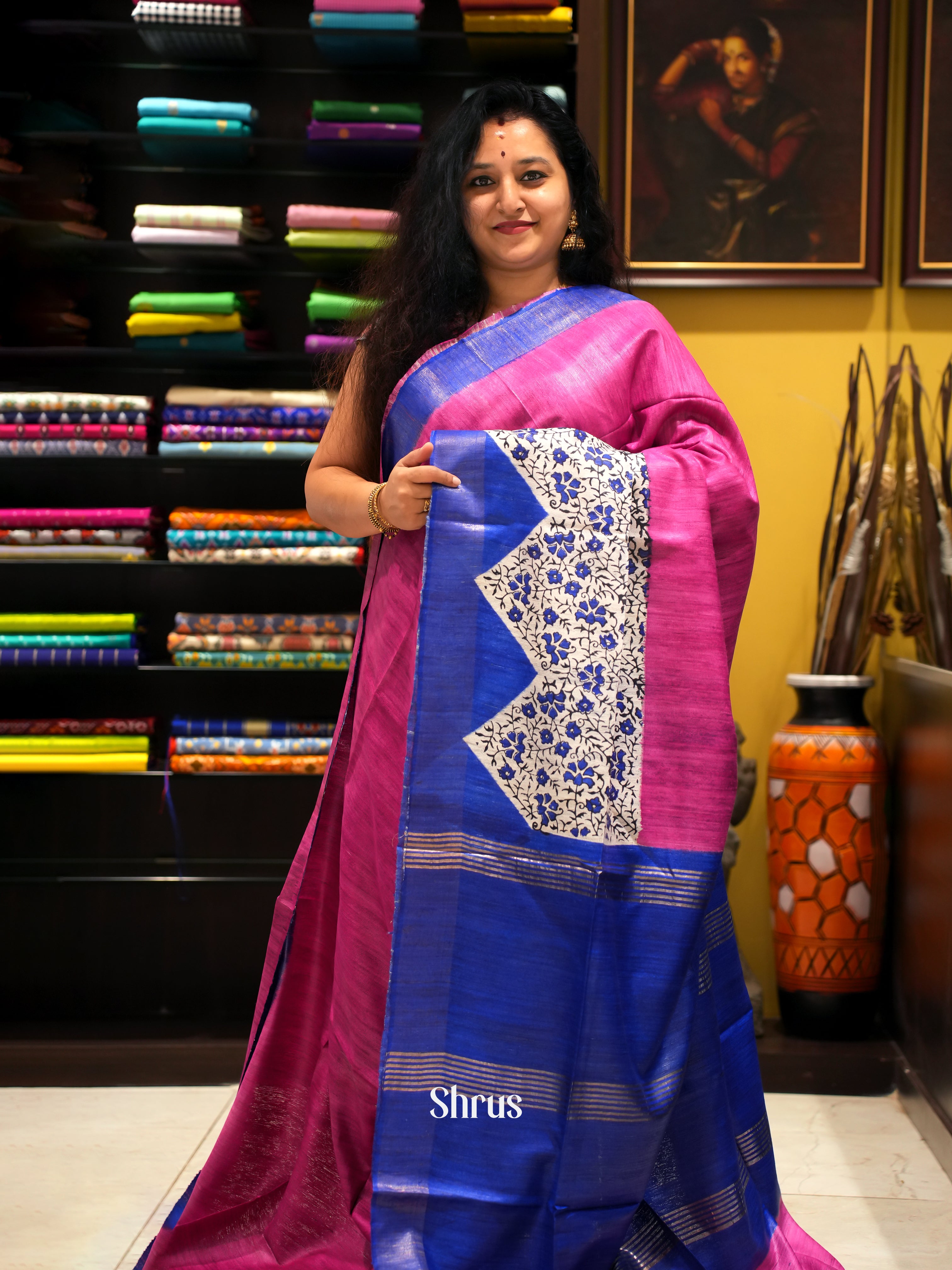 Pink & Blue - Gicha Saree - Shop on ShrusEternity.com