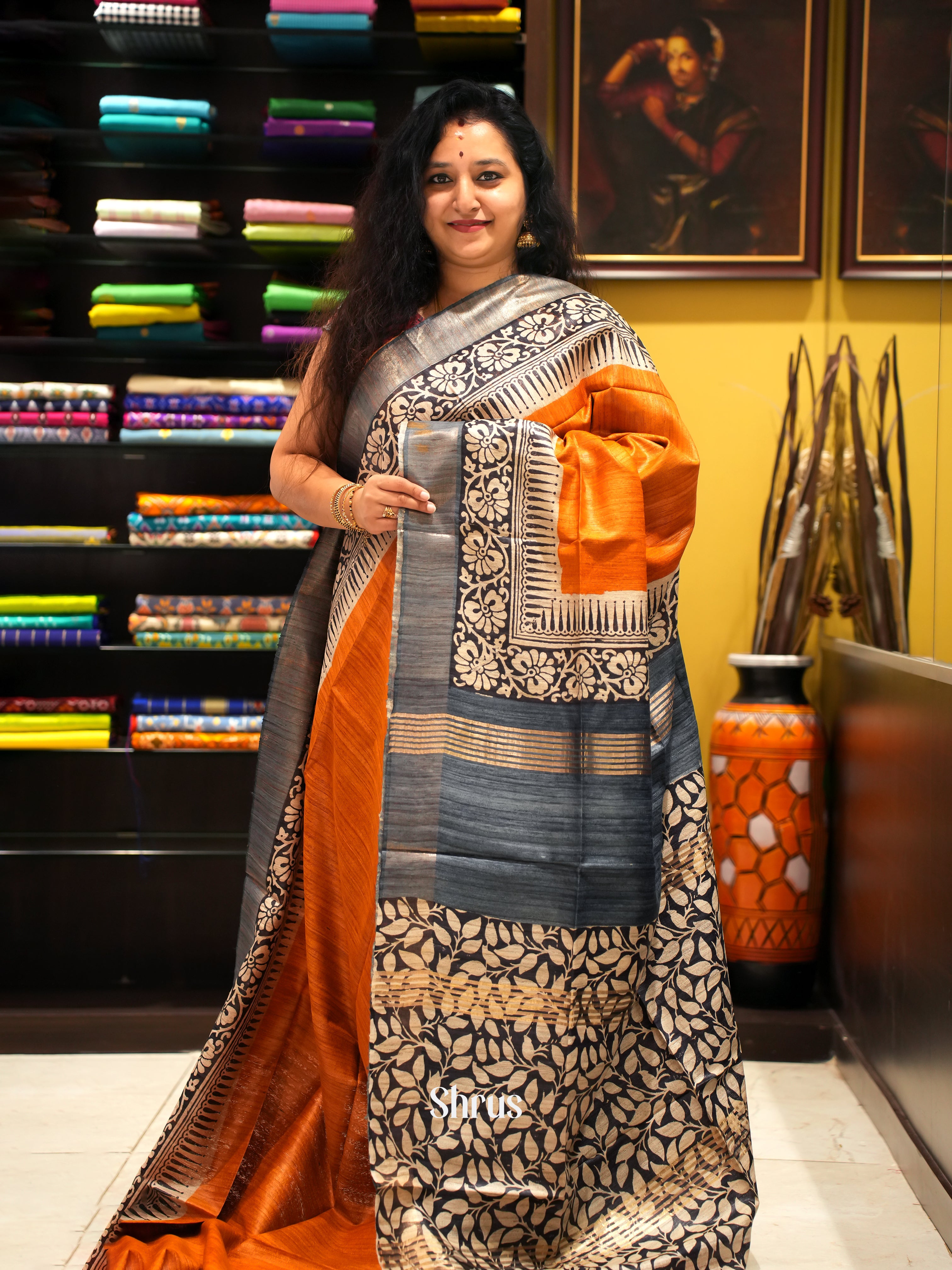 Orange & Grey - Gicha Saree - Shop on ShrusEternity.com