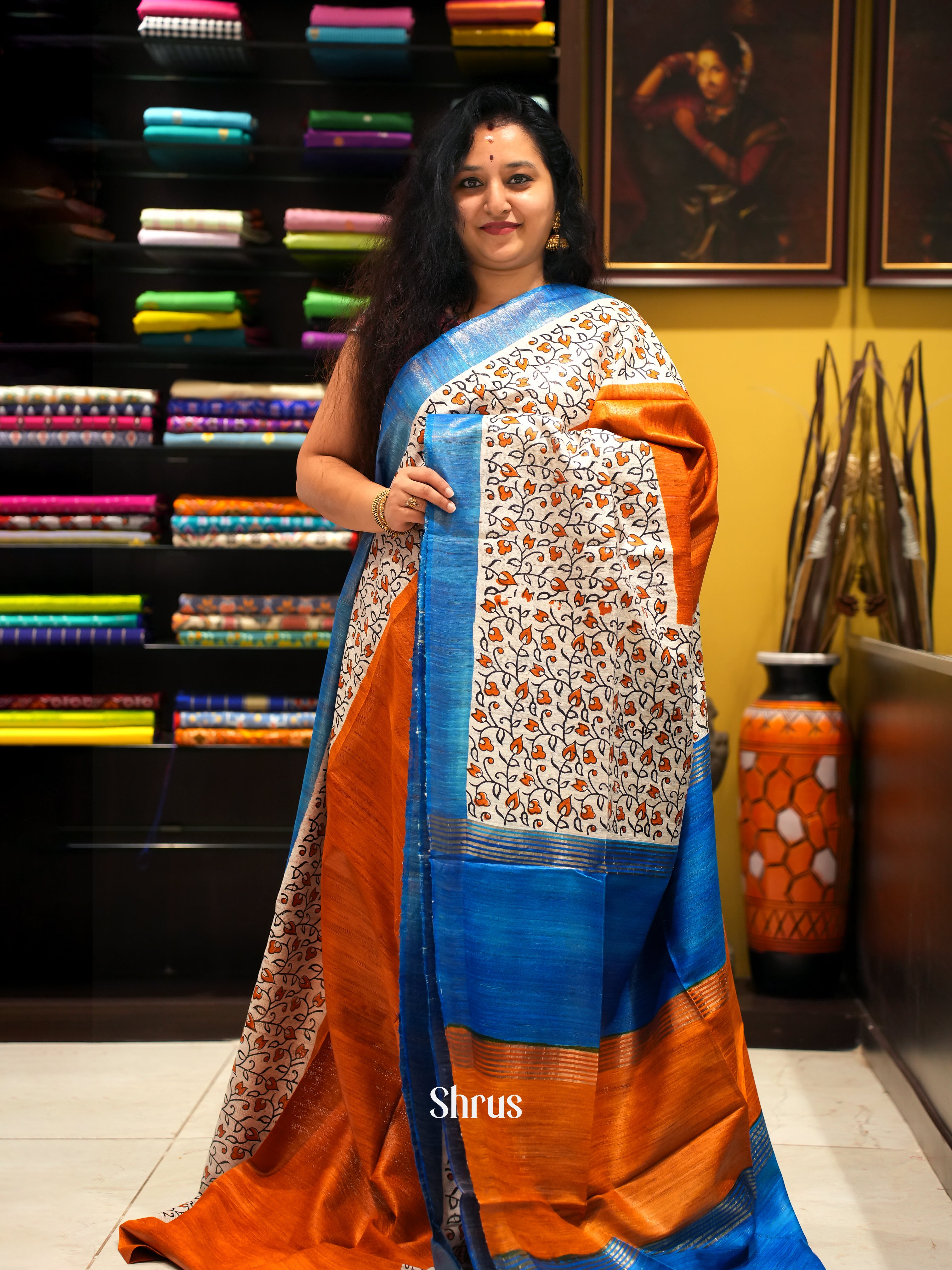 Orange & Blue - Gicha Saree - Shop on ShrusEternity.com