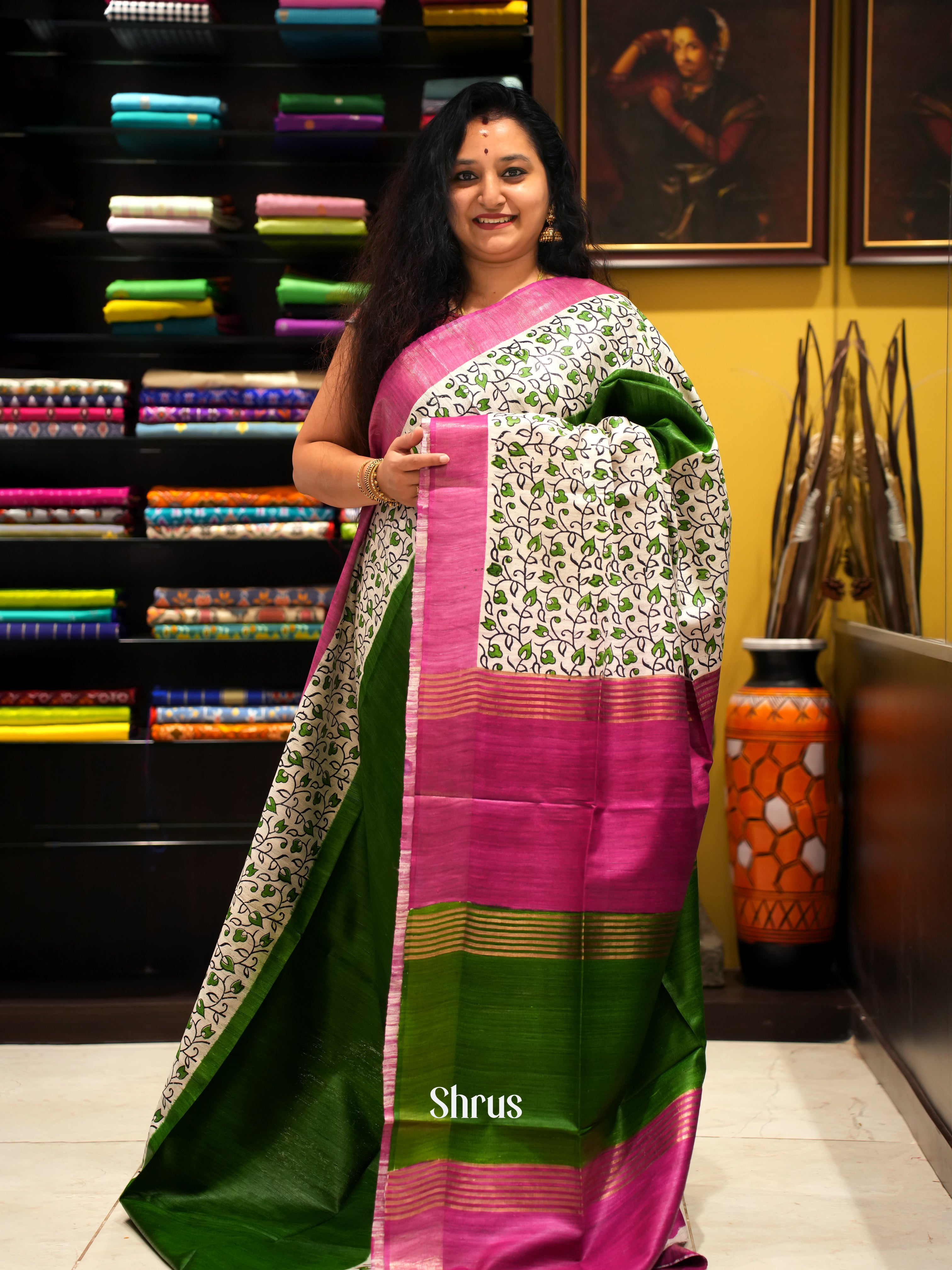 Green & Pink - Gicha Saree - Shop on ShrusEternity.com