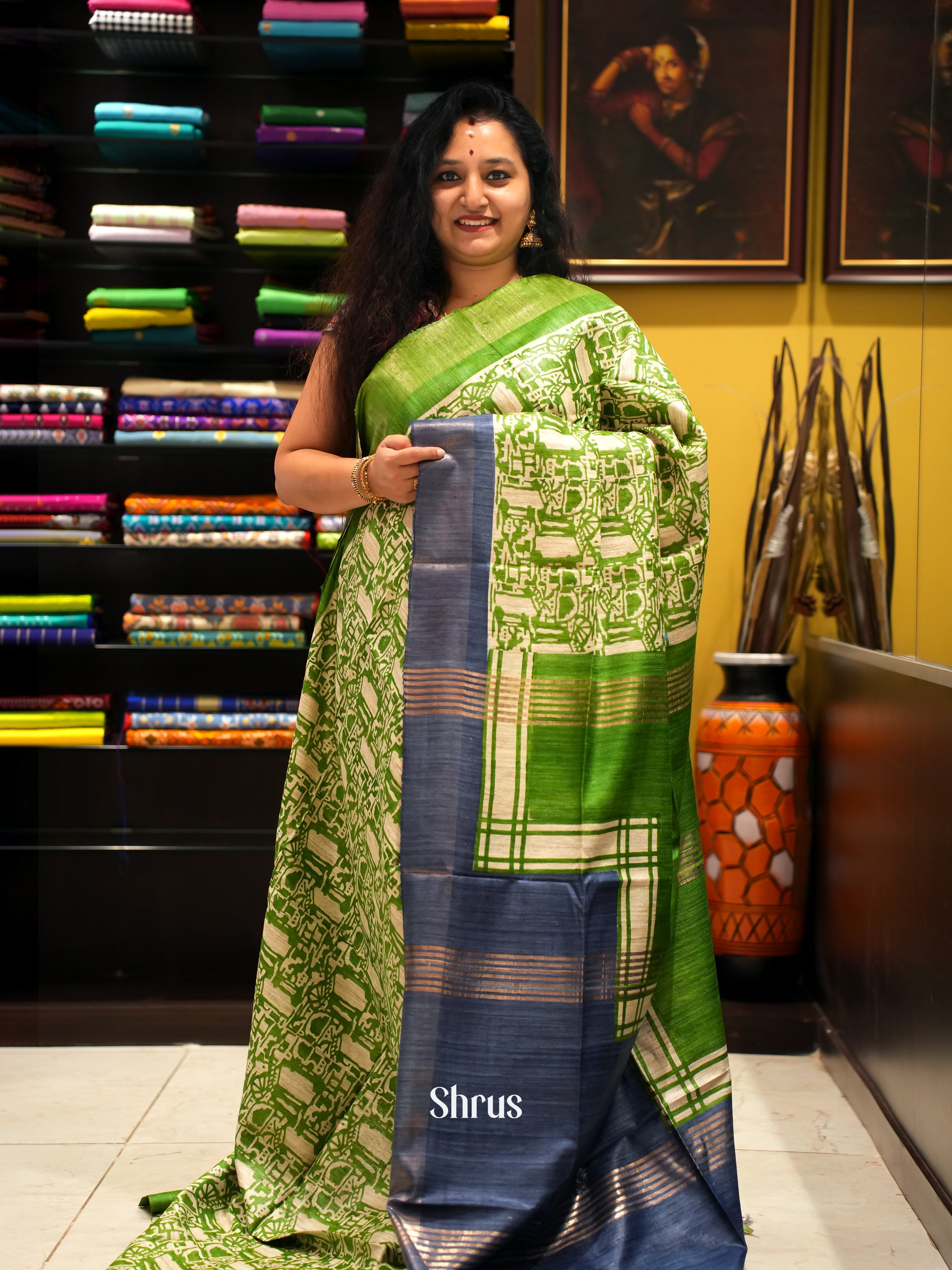 Green & Grey - Gicha Saree - Shop on ShrusEternity.com