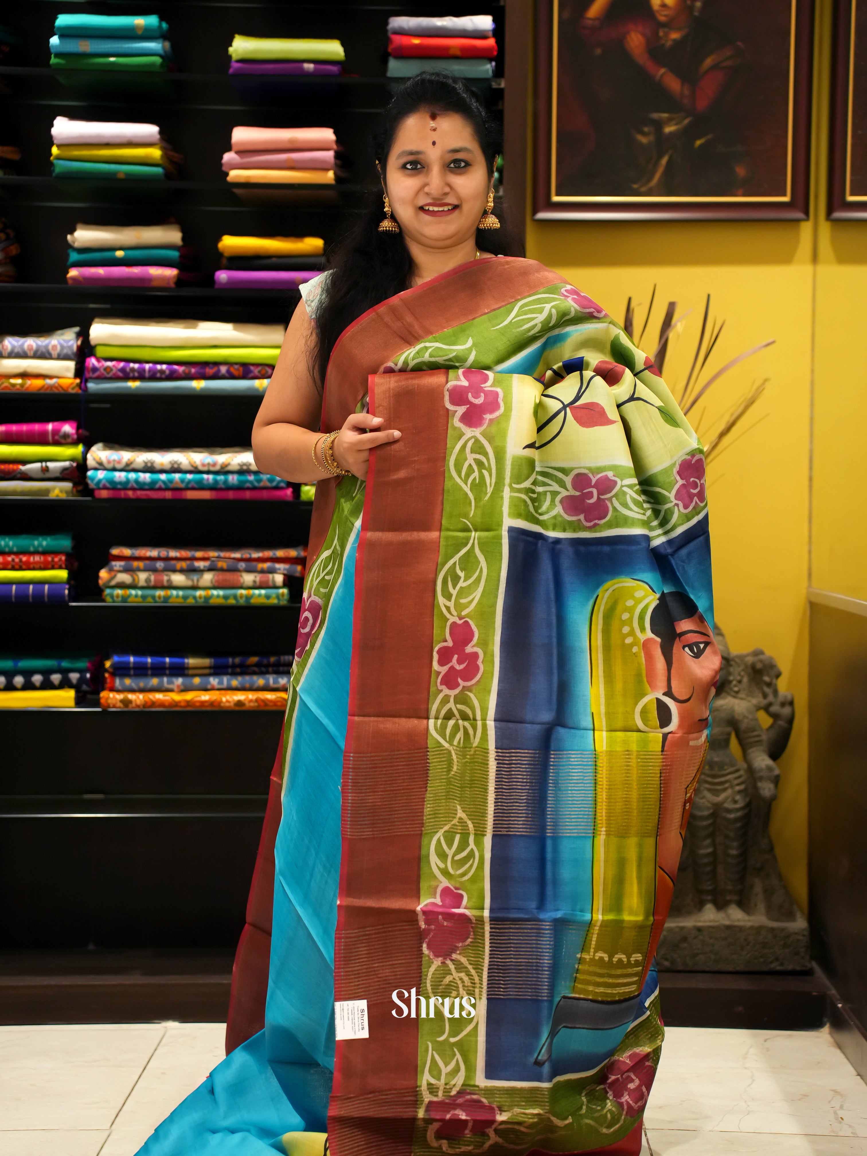 Blue & Yellow - Tussar Saree - Shop on ShrusEternity.com