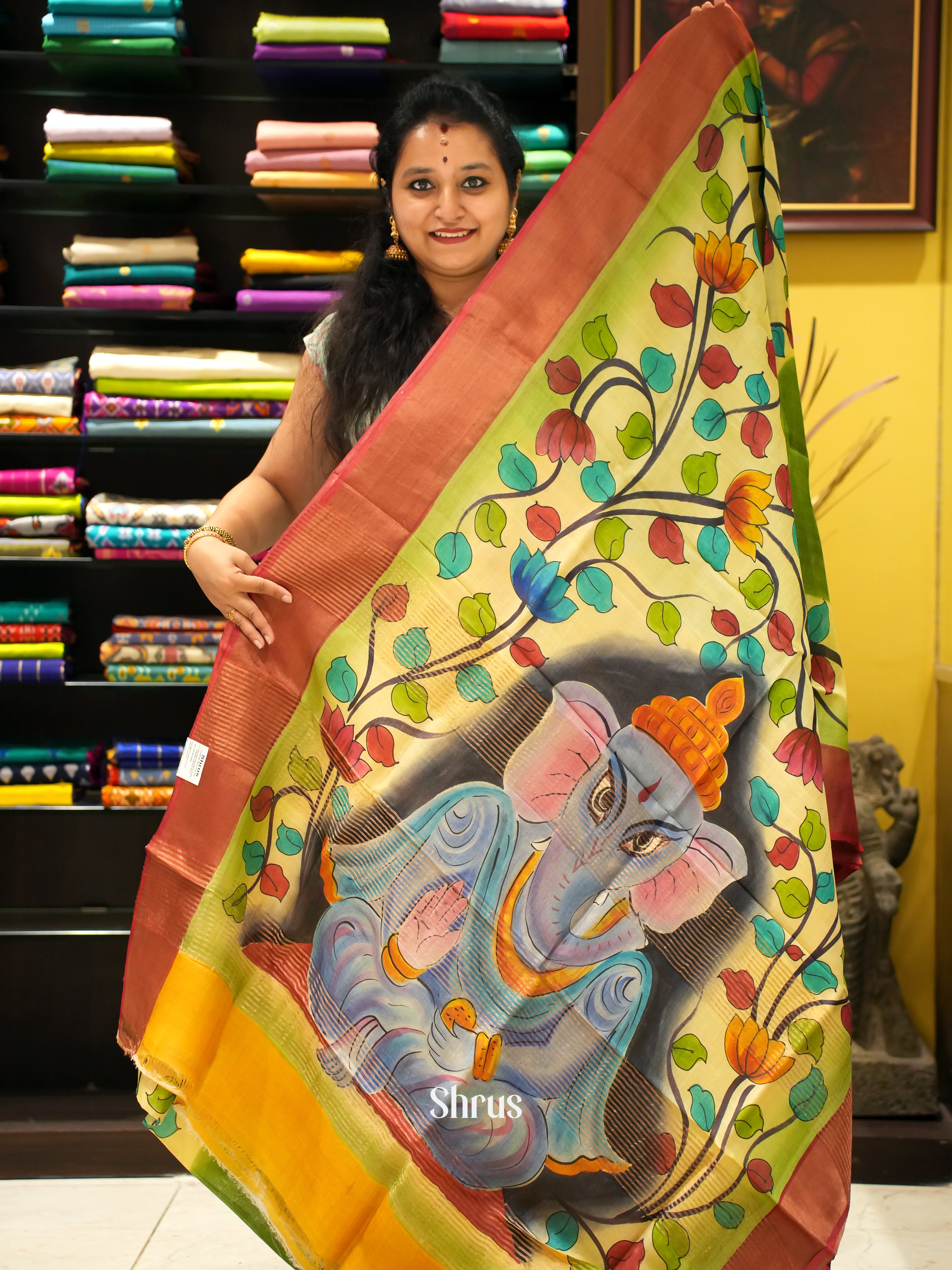 Green & Mustard - Tussar Saree - Shop on ShrusEternity.com