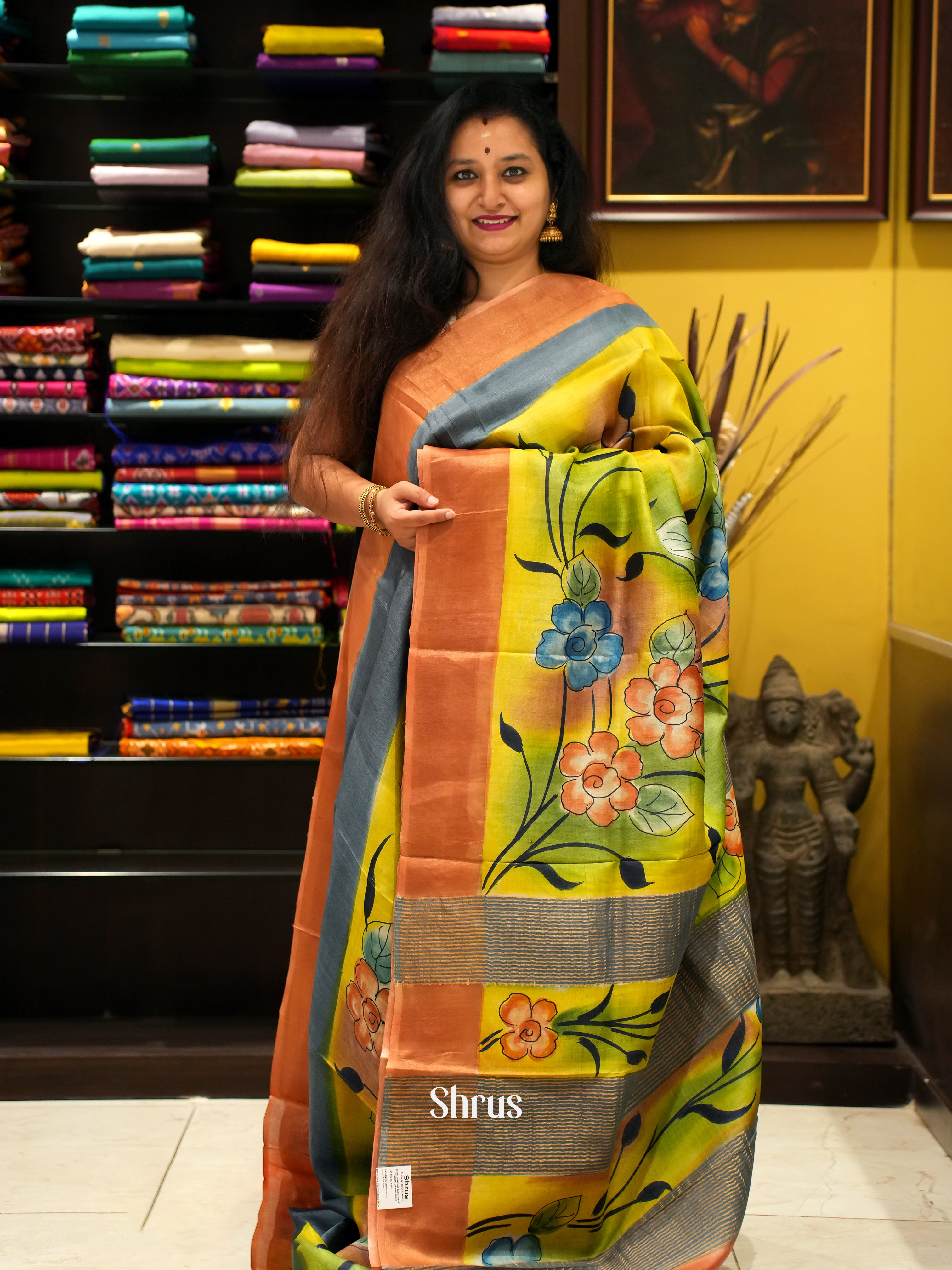 Green & Brown - Tussar Saree - Shop on ShrusEternity.com
