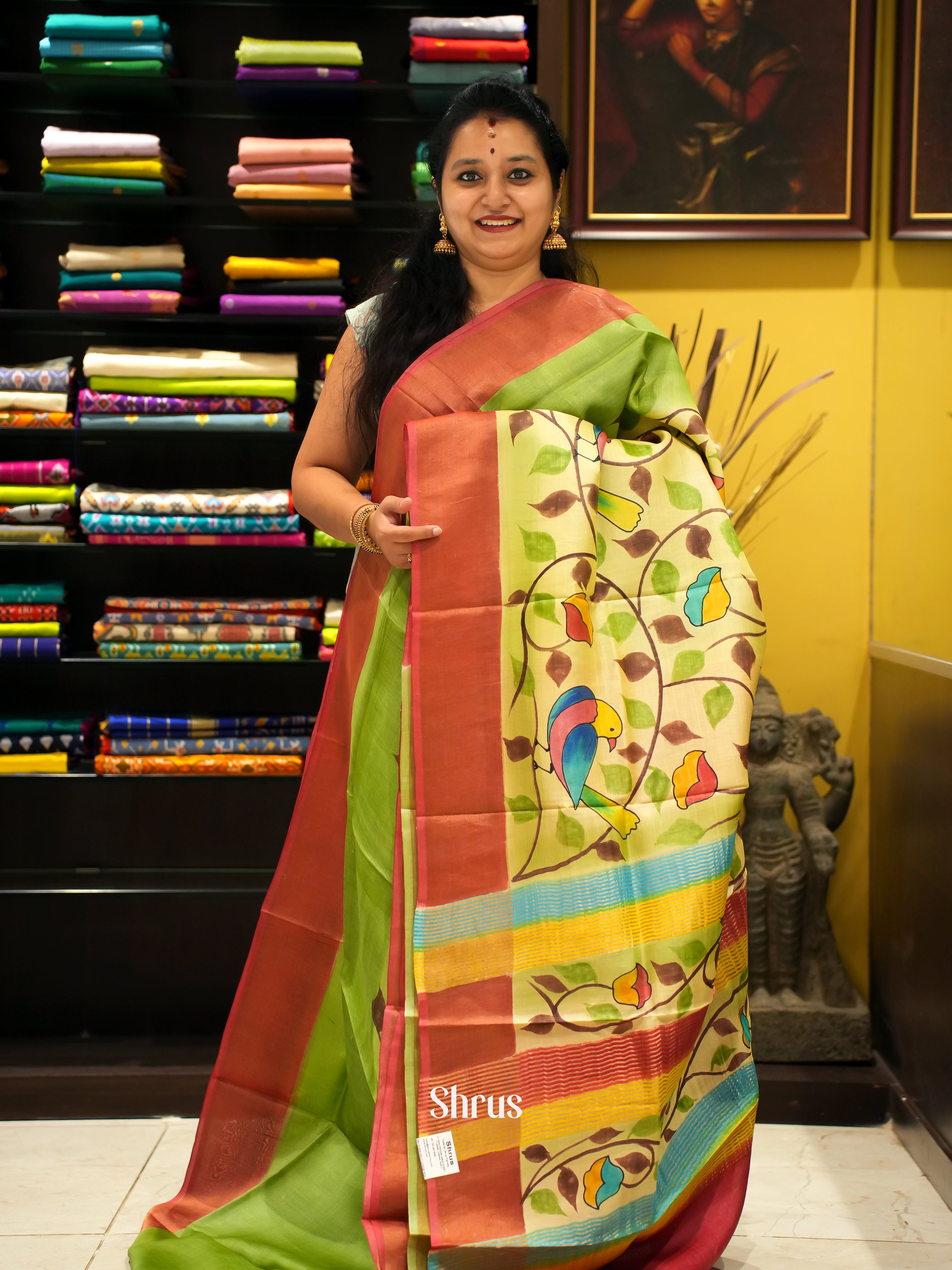 Green & Red - Tussar Saree - Shop on ShrusEternity.com