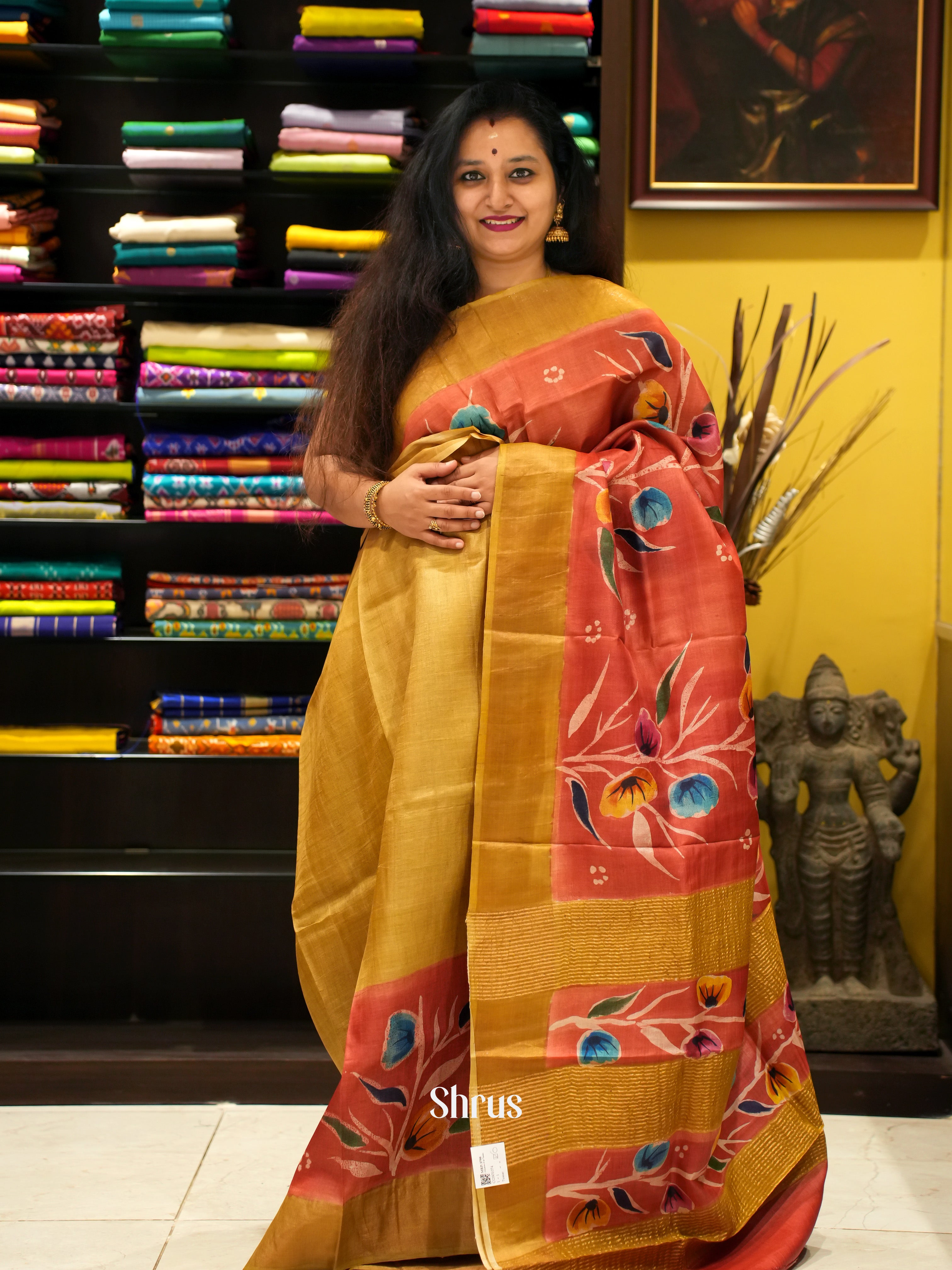 Pink & Beige - Tussar Saree - Shop on ShrusEternity.com
