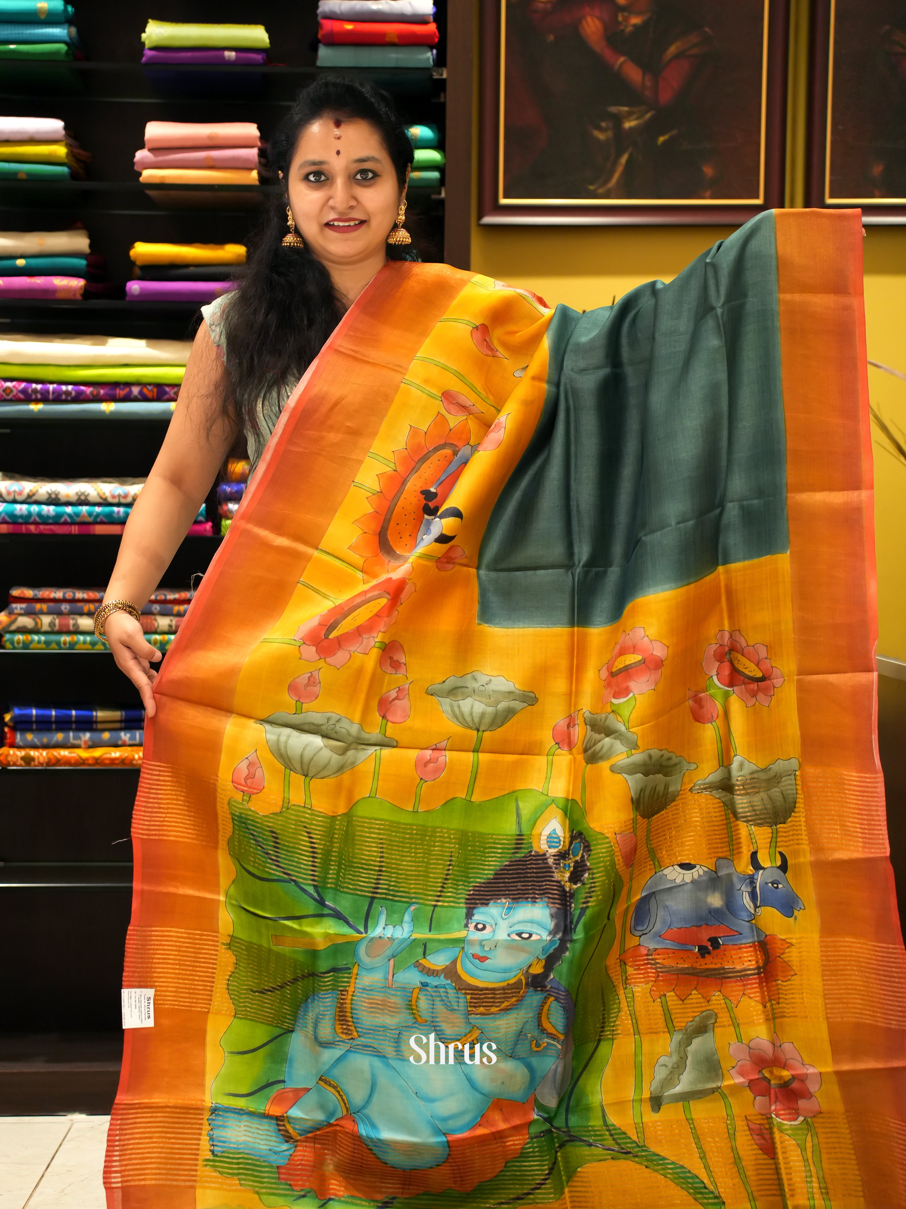 Grey & Orange- Tussar Saree - Shop on ShrusEternity.com