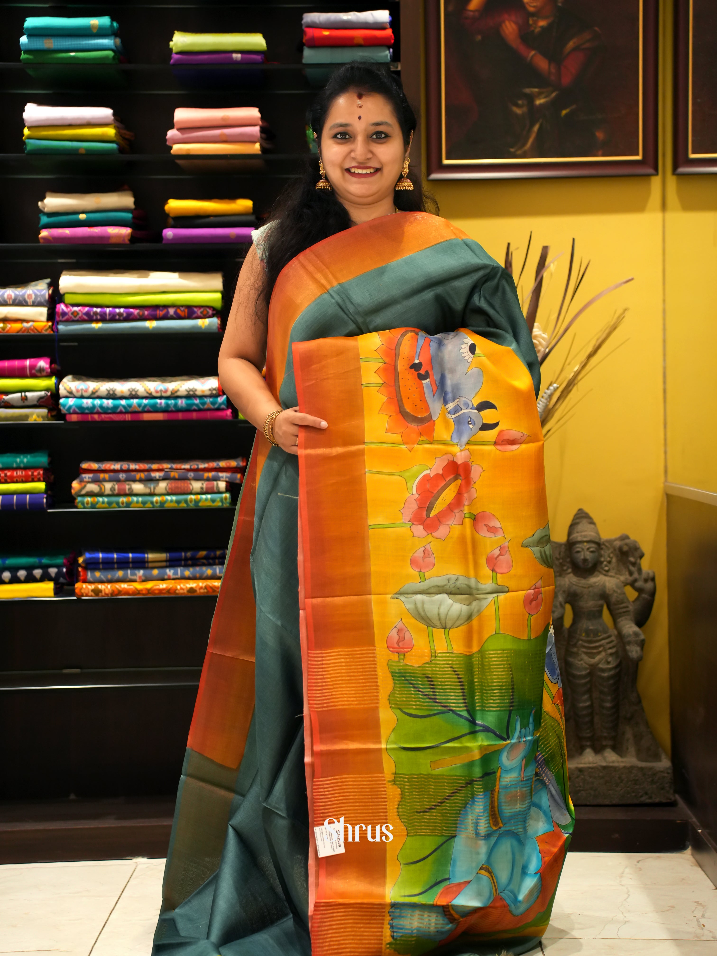 Grey & Orange- Tussar Saree - Shop on ShrusEternity.com