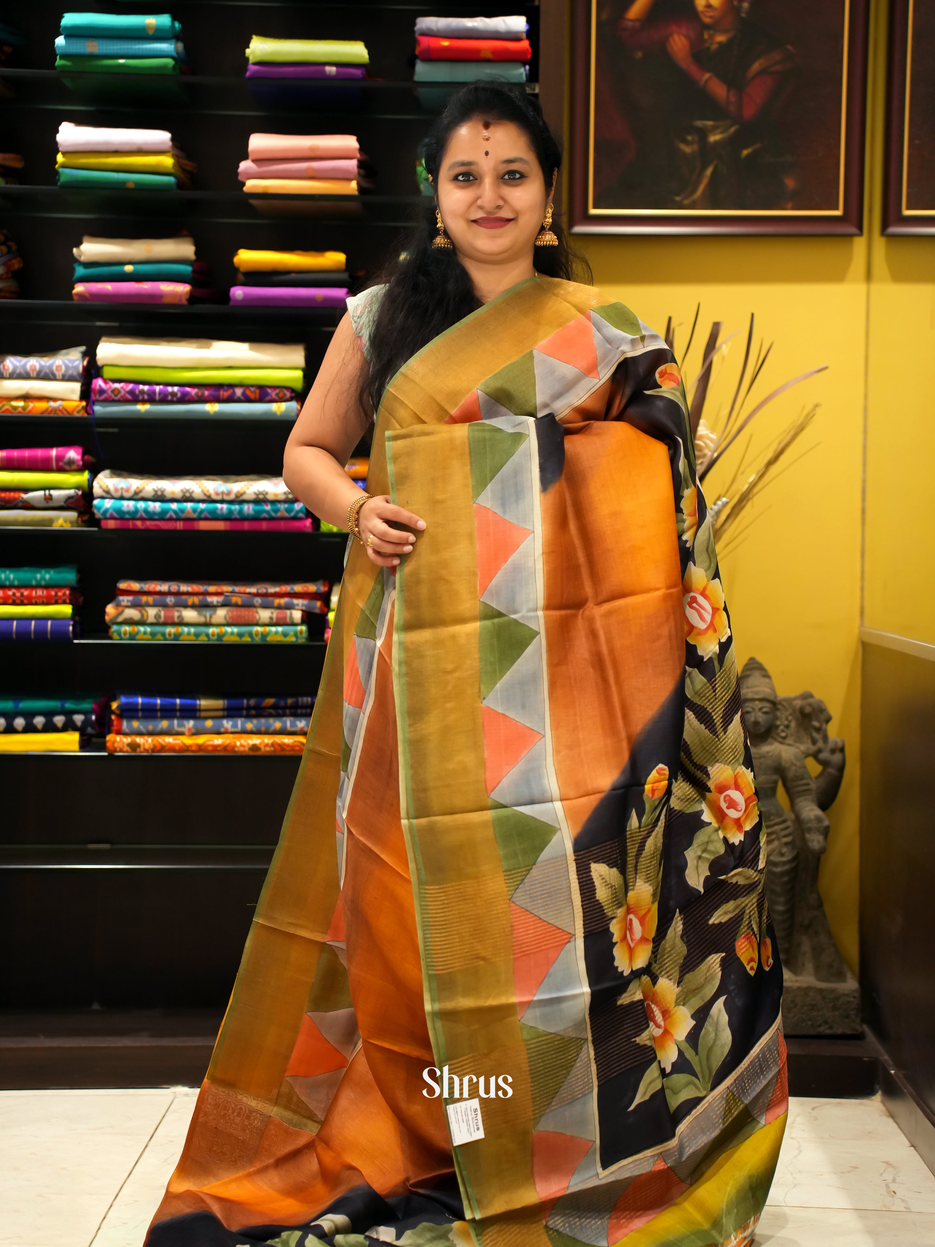 Orange & Black - Tussar Saree - Shop on ShrusEternity.com