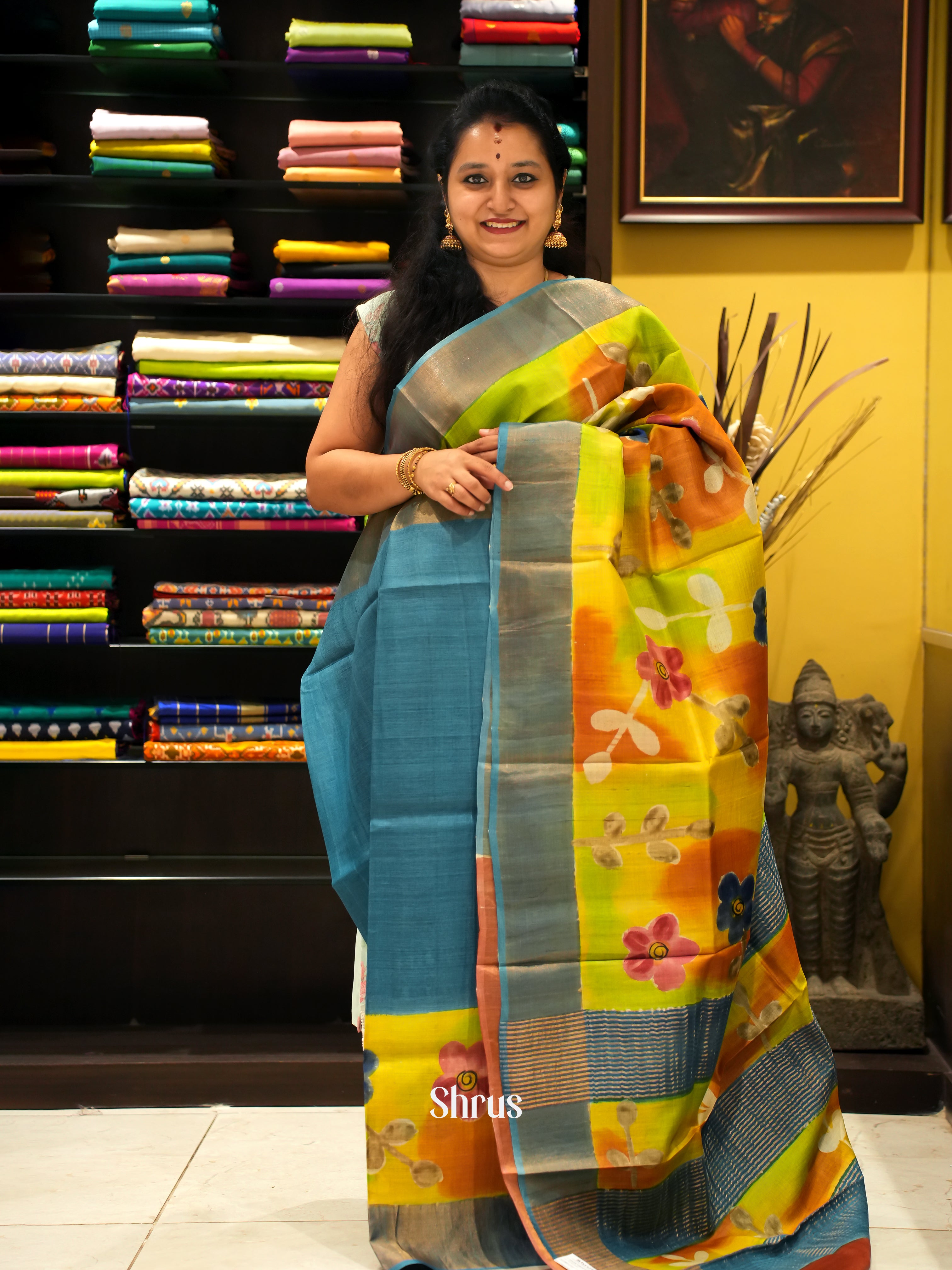 Blue & Green - Tussar Saree - Shop on ShrusEternity.com