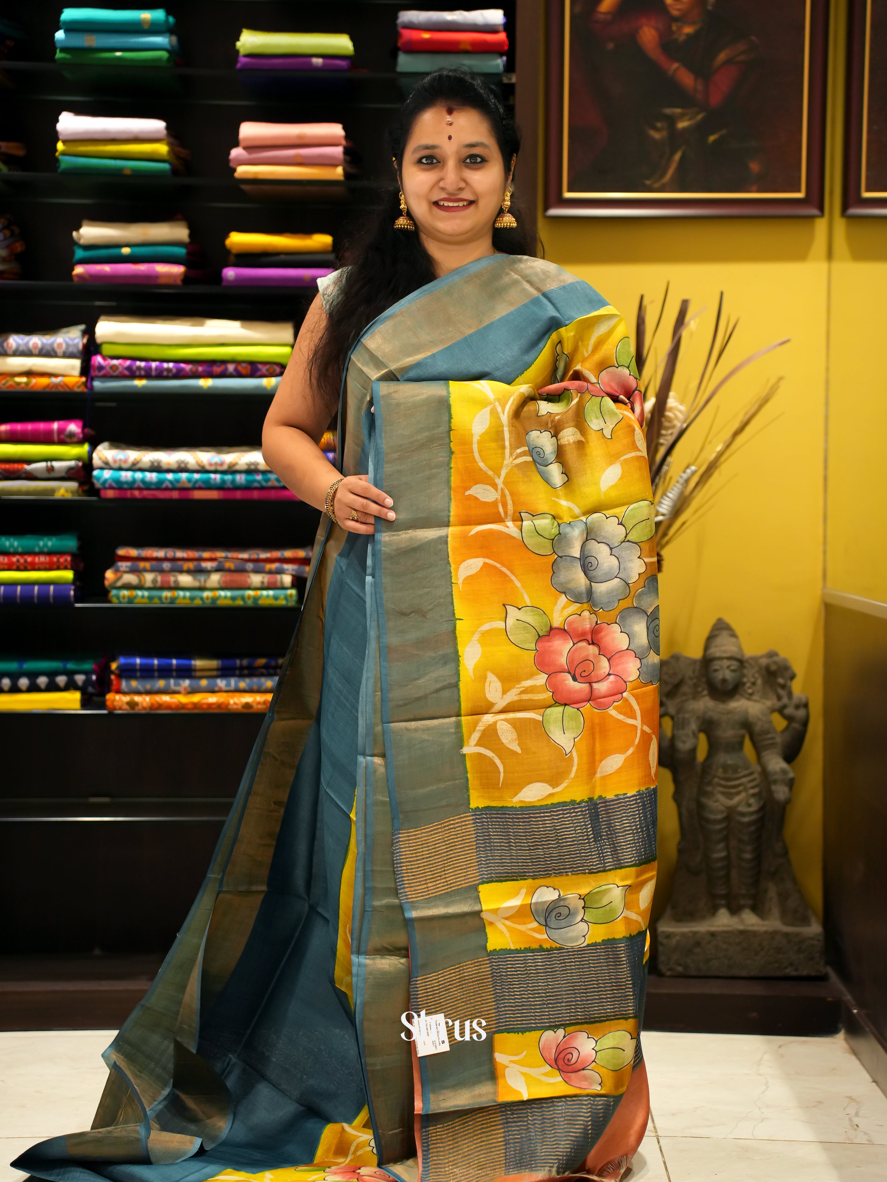Grey & Orange - Tussar Saree - Shop on ShrusEternity.com