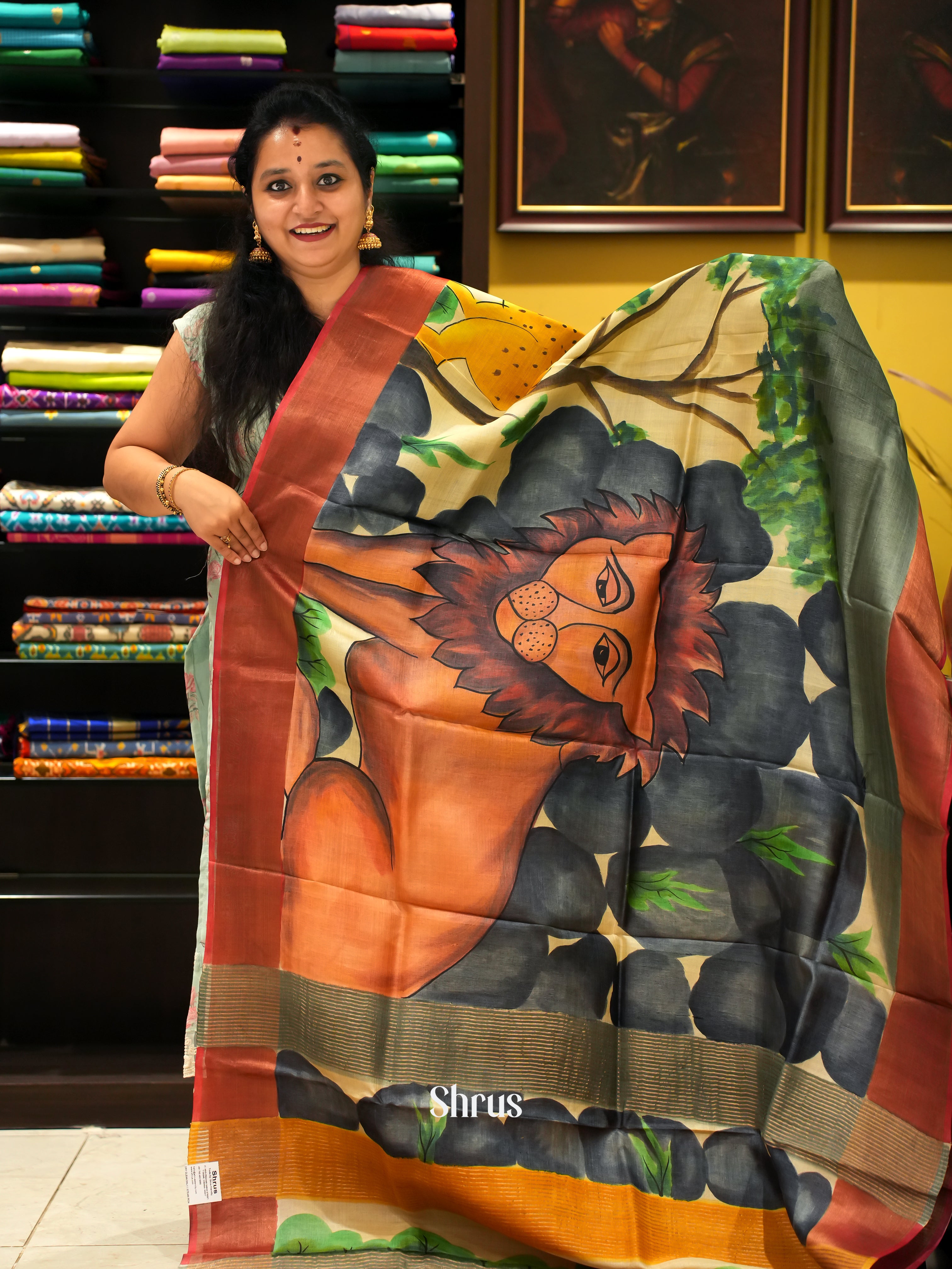 Grey & Yellow - Tussar Saree - Shop on ShrusEternity.com