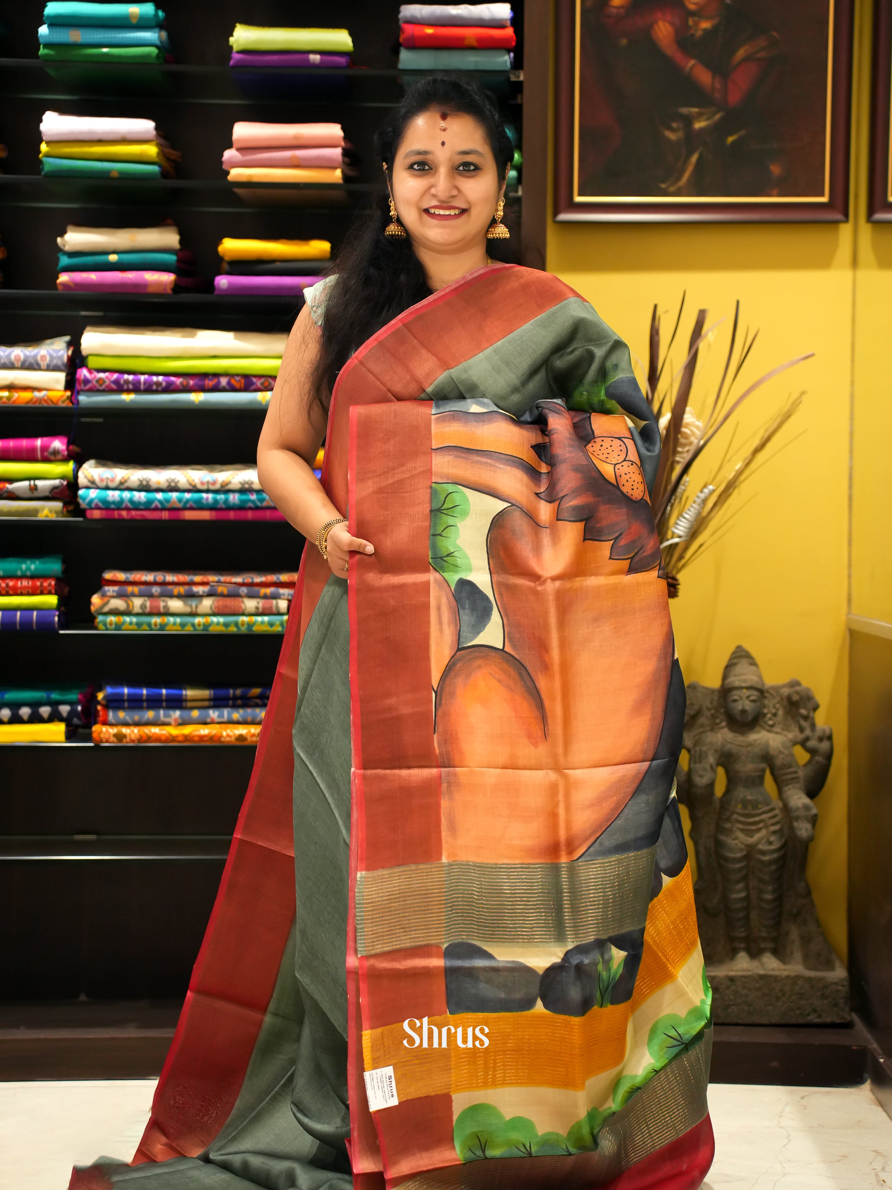 Grey & Yellow - Tussar Saree - Shop on ShrusEternity.com