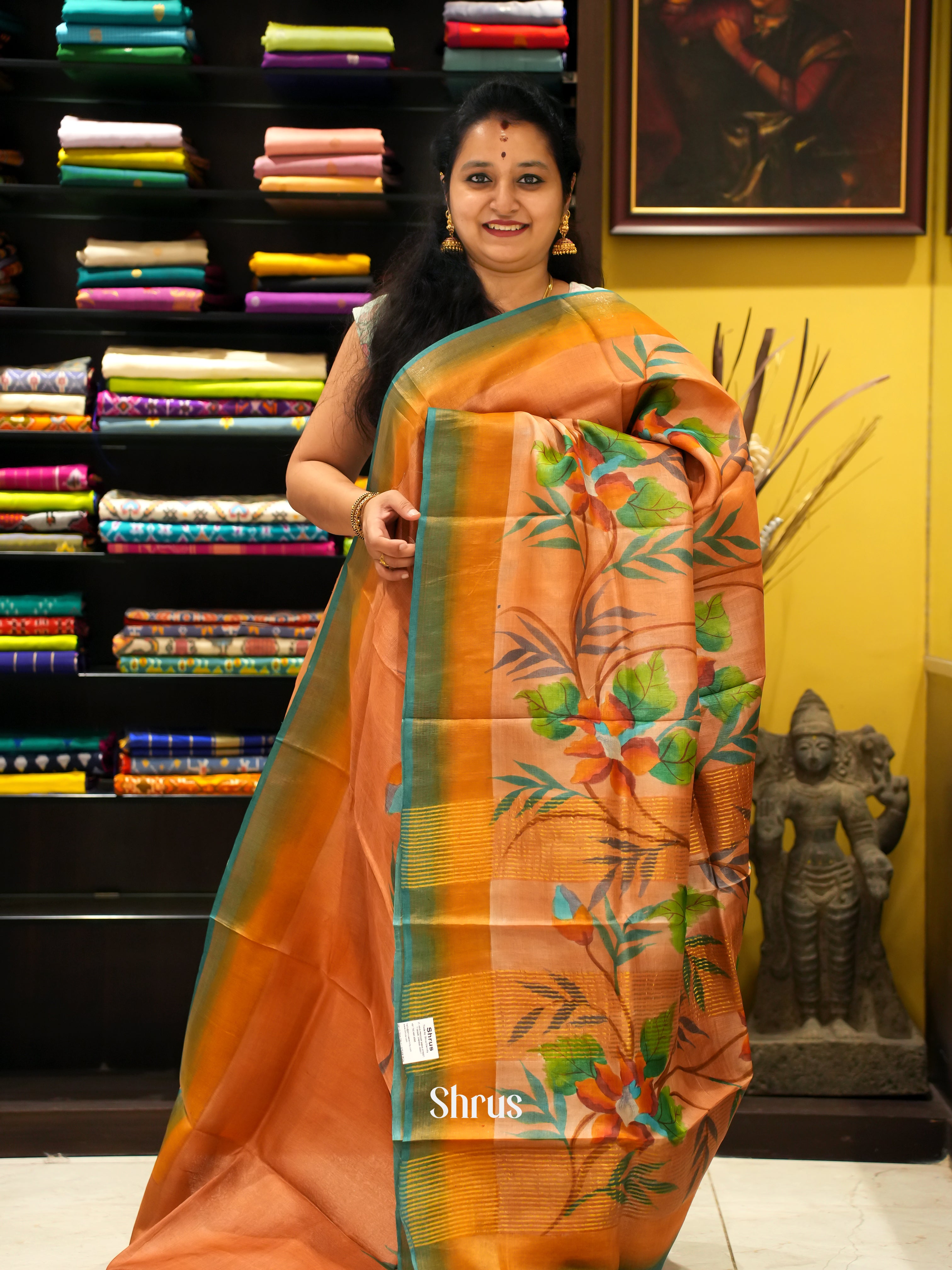 Orange & Brown - Tussar Saree - Shop on ShrusEternity.com