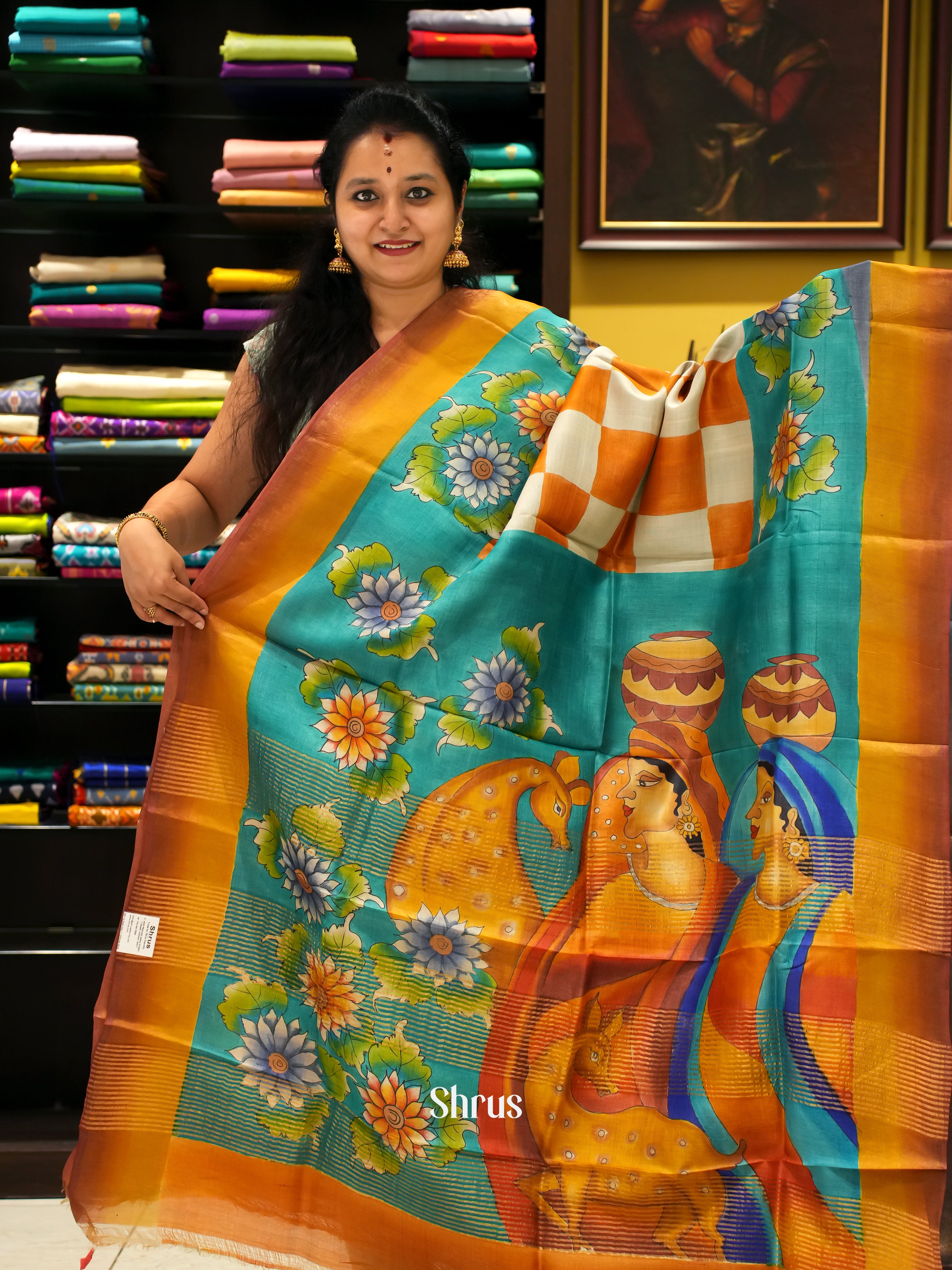 Blue & Orange - Tussar Saree - Shop on ShrusEternity.com