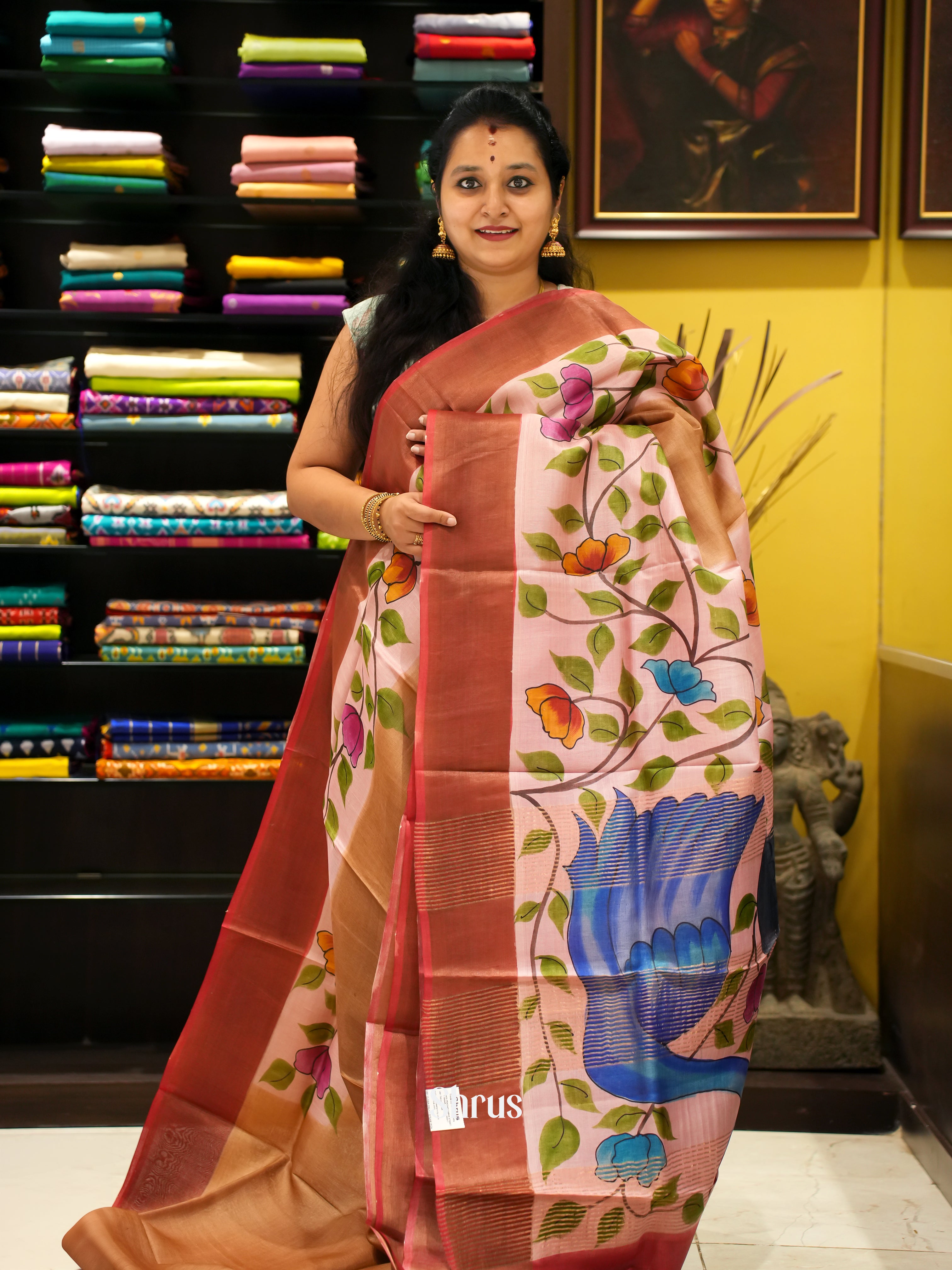 Gold & Pink - Tussar Saree - Shop on ShrusEternity.com